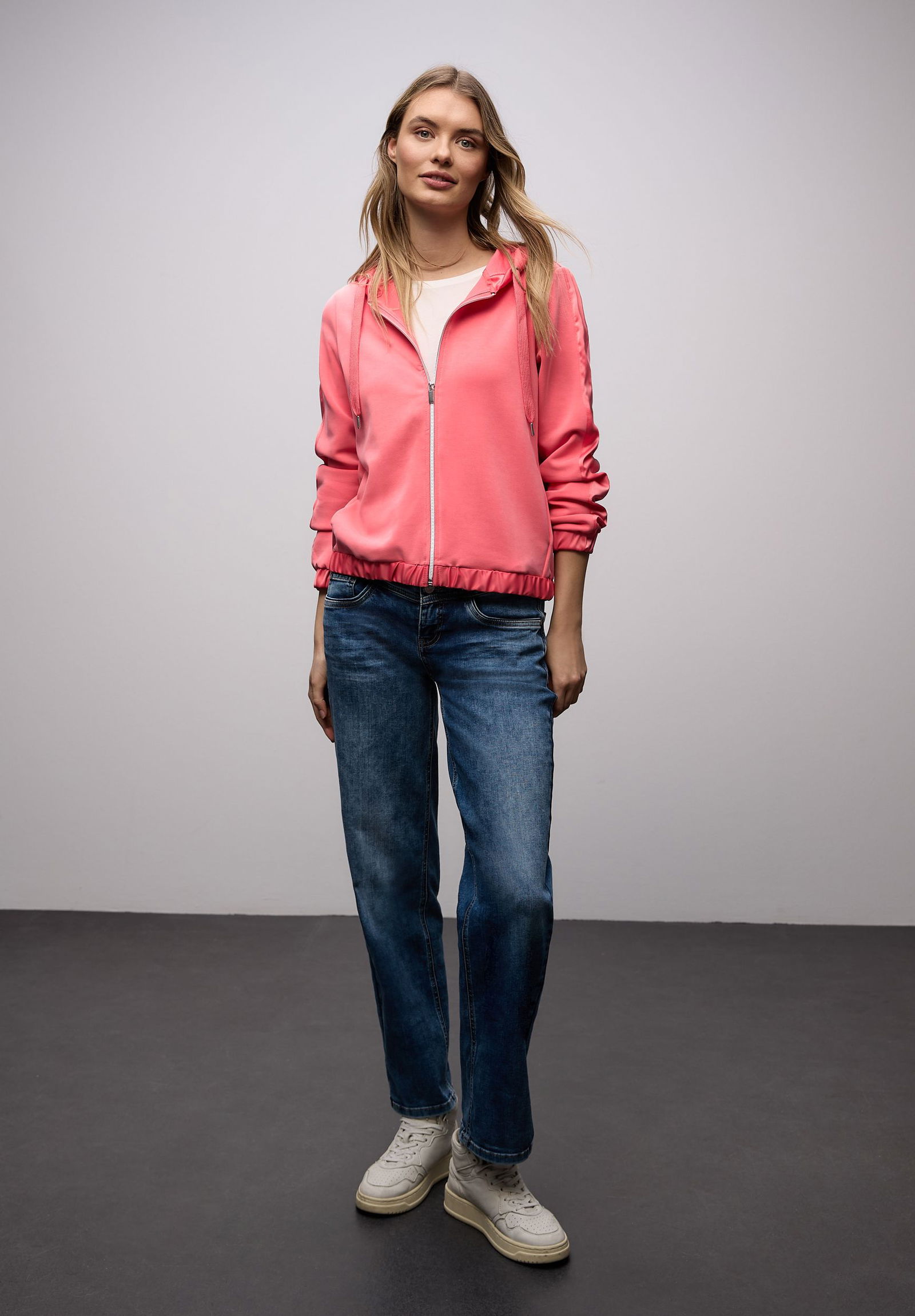 |  short silk look hoody jacket w, striking coral | 38 | 4565_17261