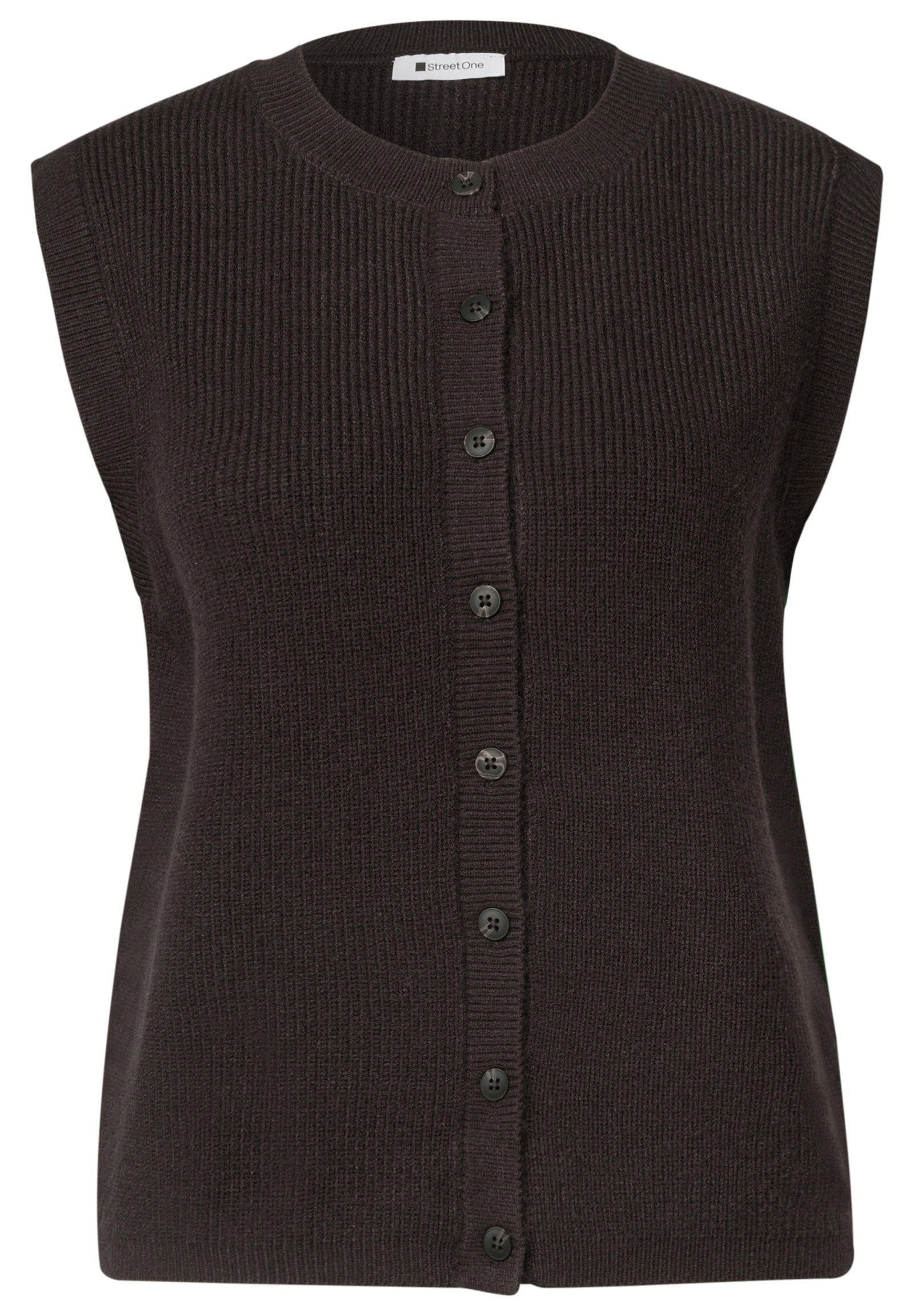 LTD QR_sleeveless cardigan rib, black coffee #1