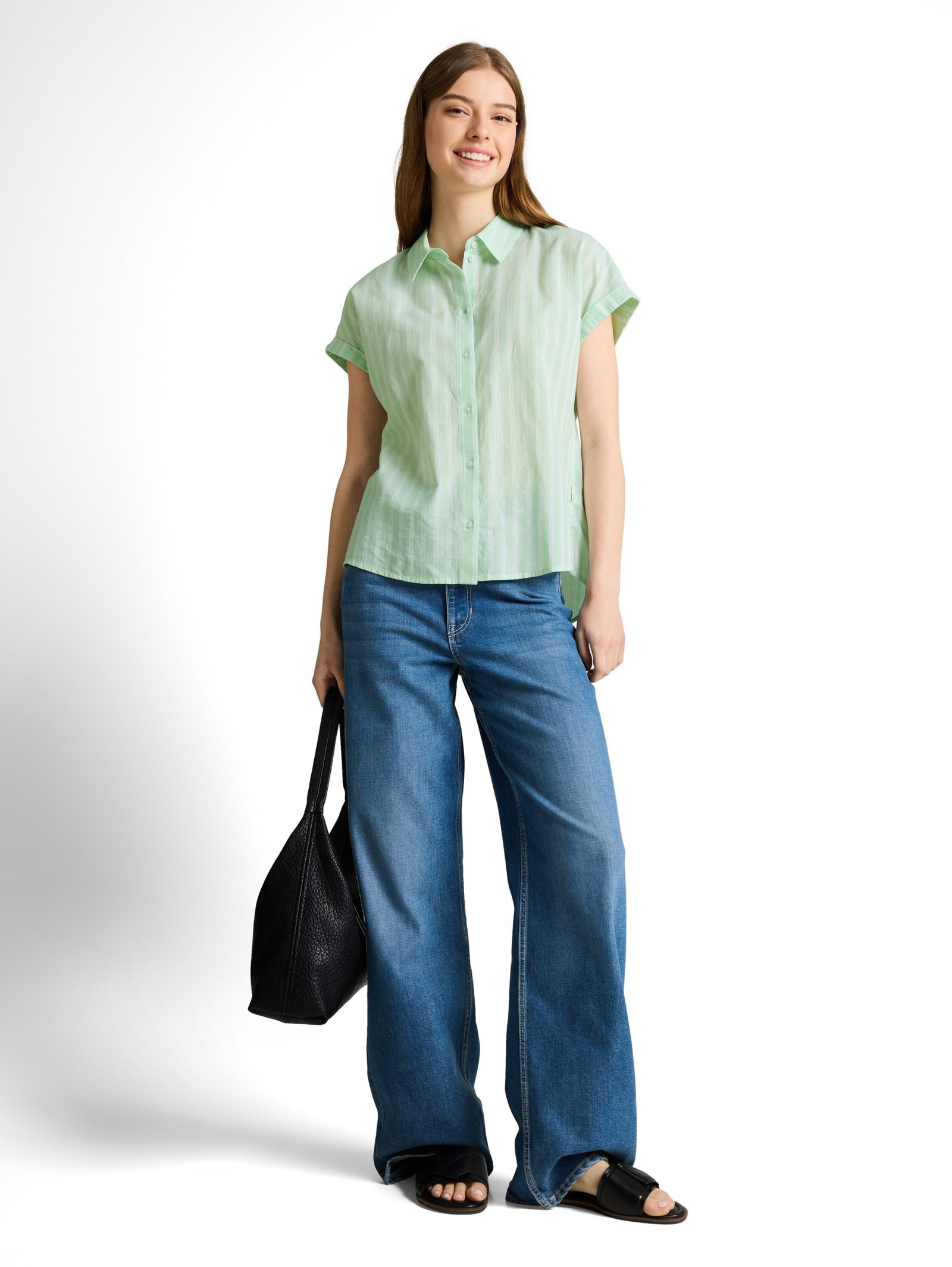 shortsleeve cotton shirt, matcha green white stripe #3