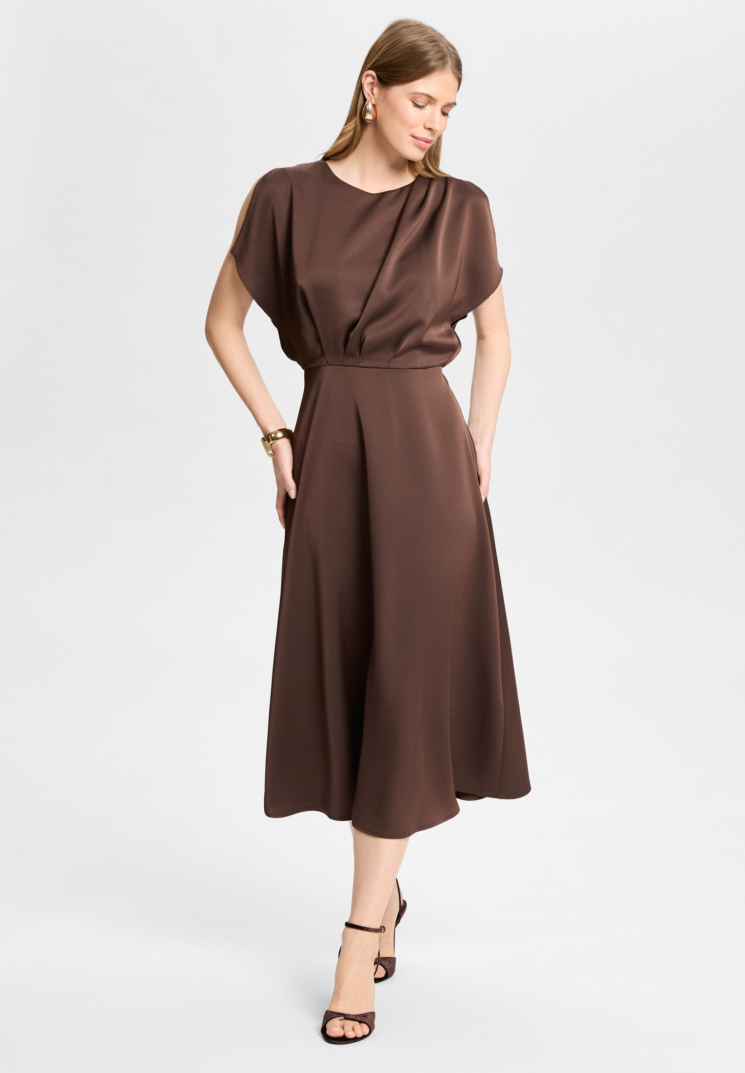 Cocktailkleid aus Satin mit geschli, chocolate brown #3