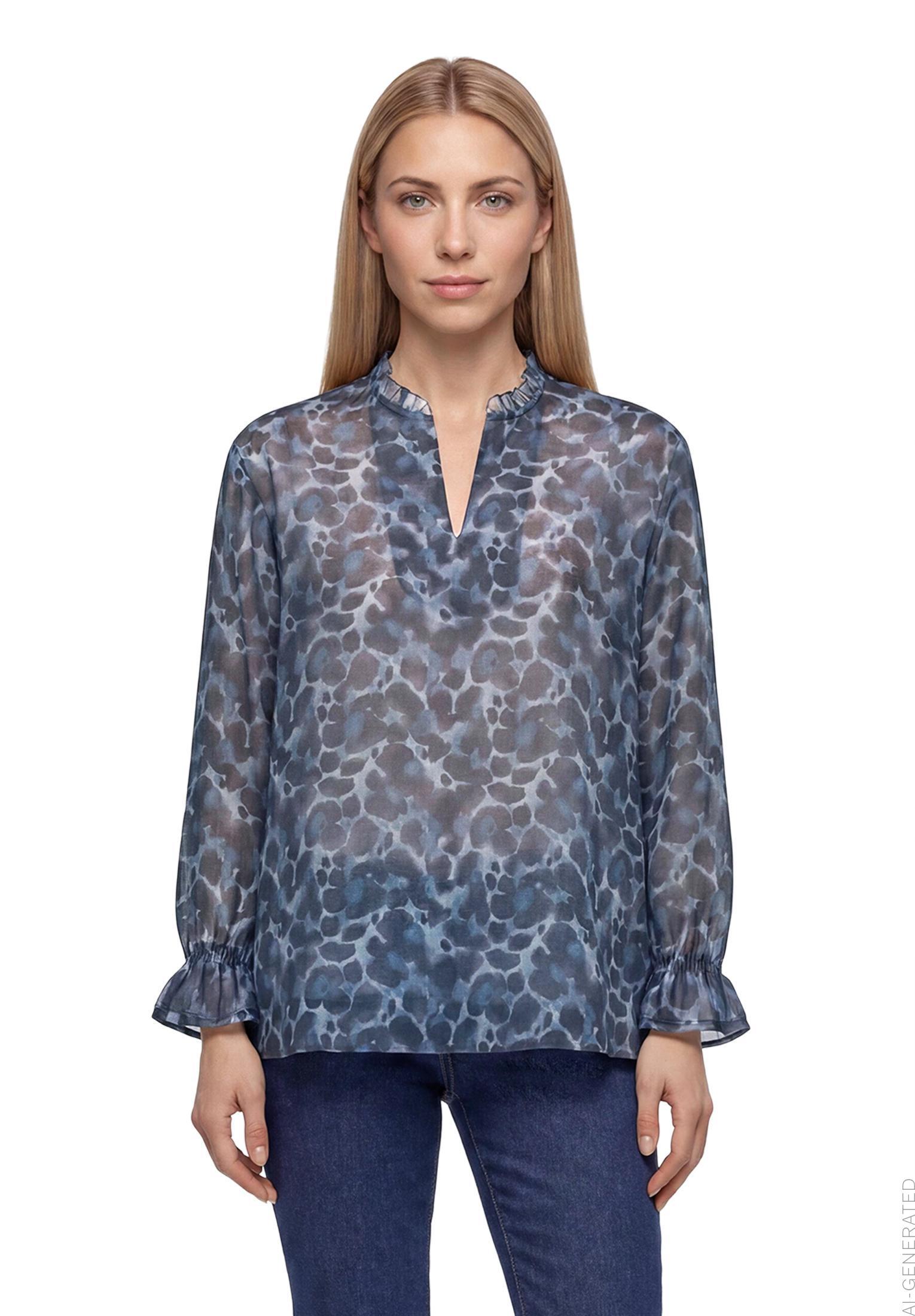 Bluse Lang 1/1 Arm, Blue/Brown #3