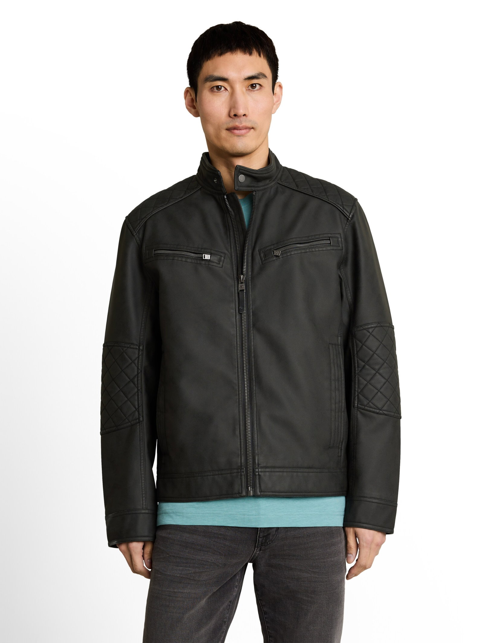faux velour touch leather jack, Black #6