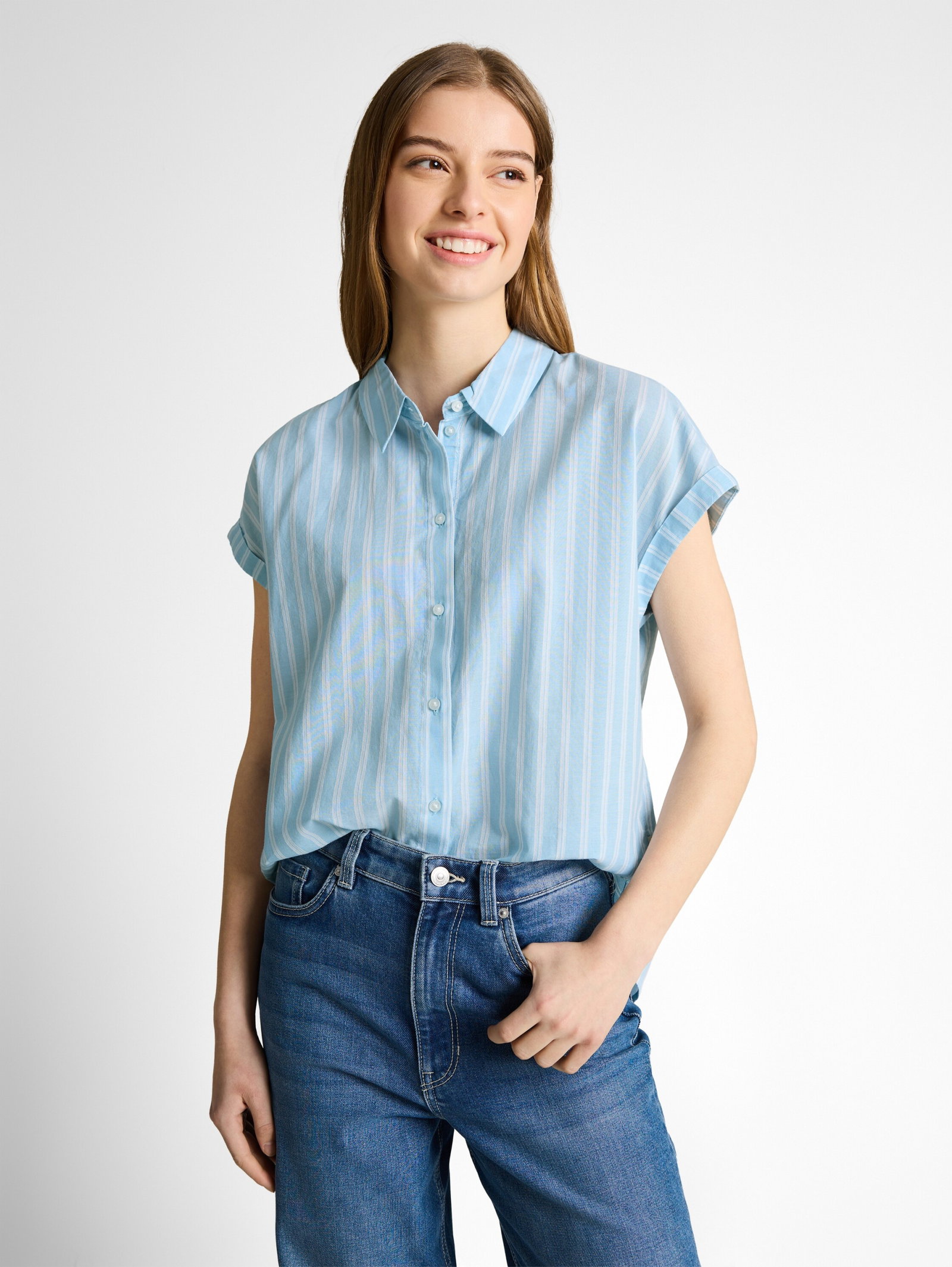 shortsleeve cotton shirt, blue white stripe #6
