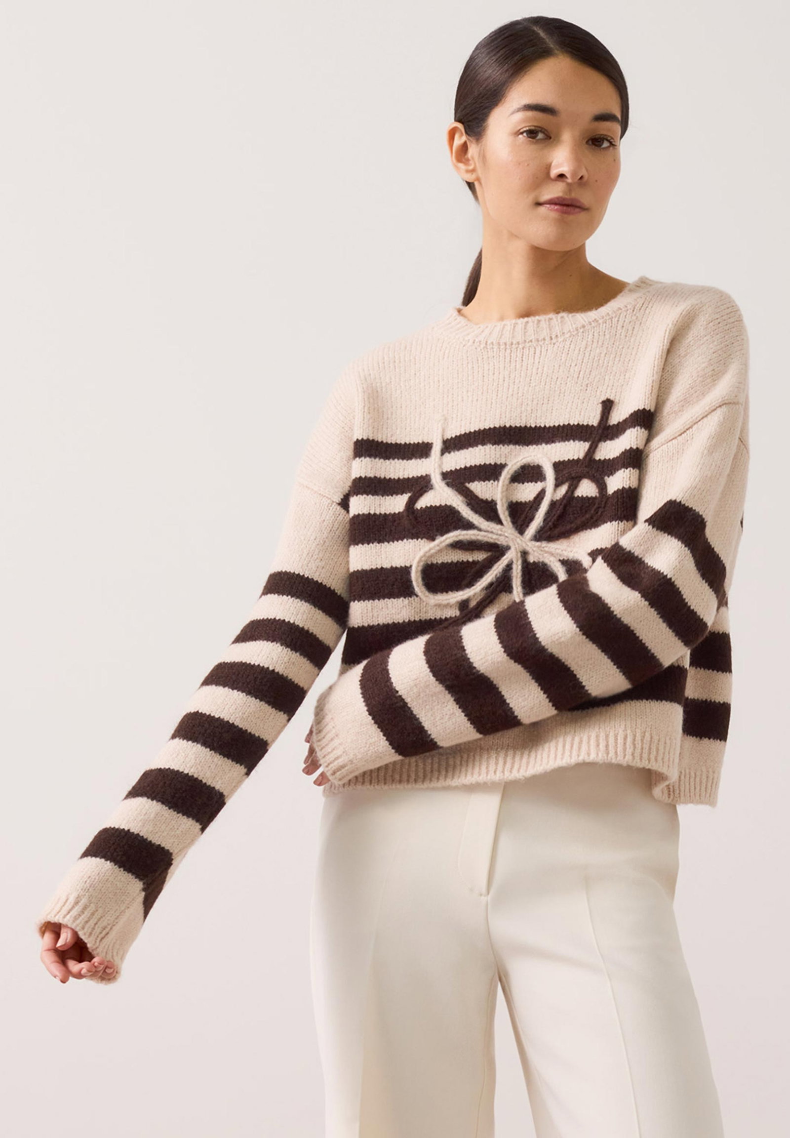 Striped Pullover with Artwork, knit stripes espresso brown powder #3
