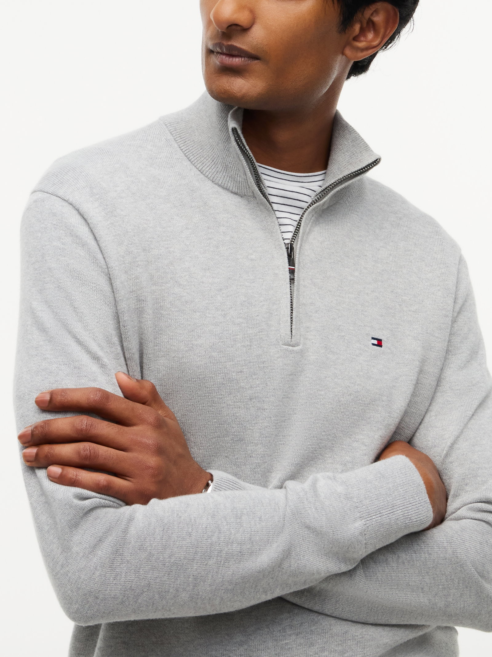 PIMA ORG CTN CASHMERE ZIP MOCK, GREY #3