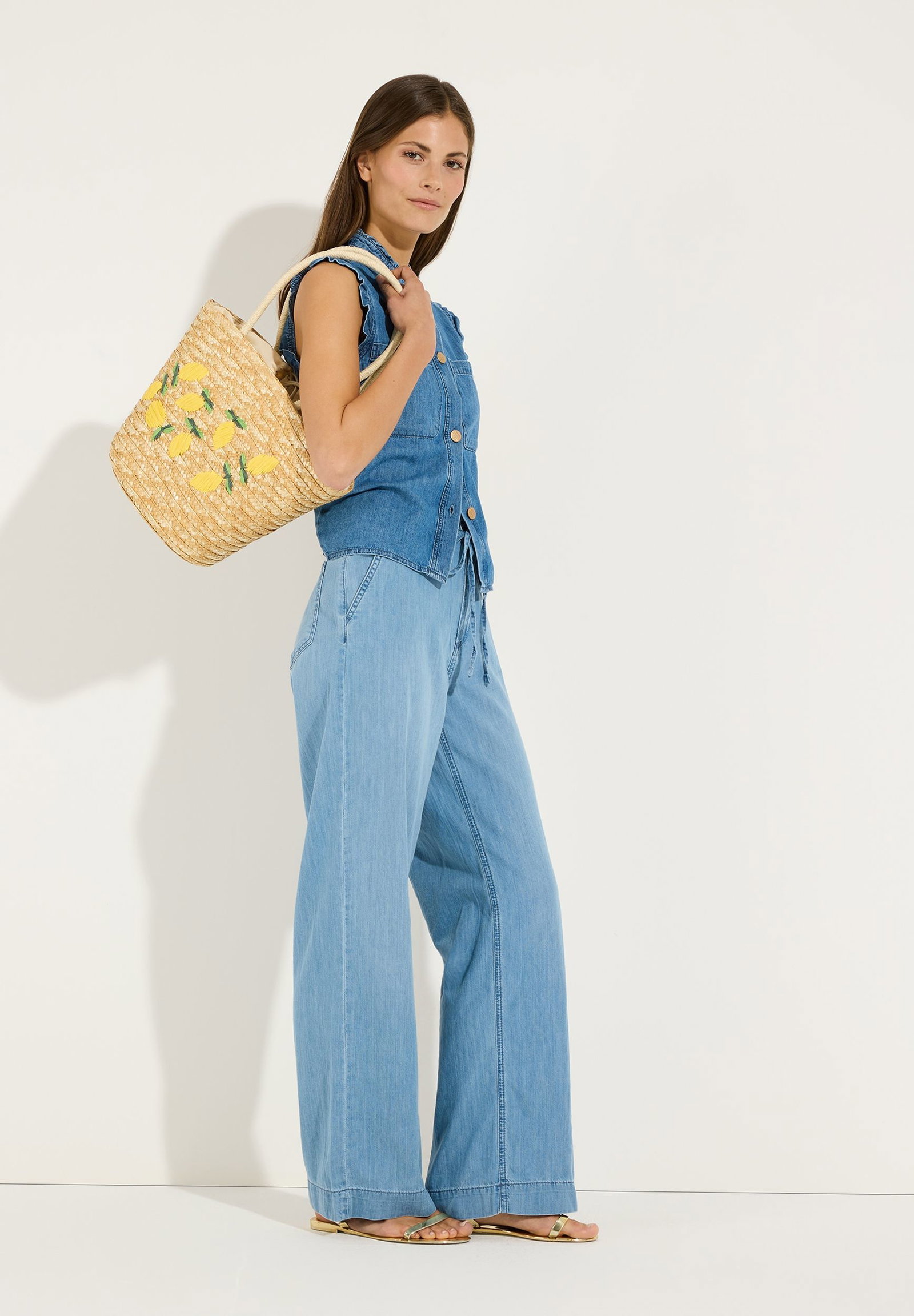 More & More |  Jeansbluse mit Rüschenärmeln | 36 | denim