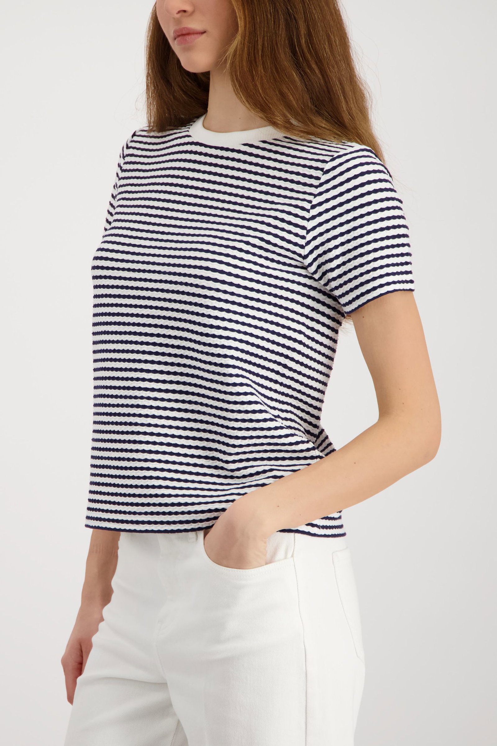 Monari |  T-Shirt, marine ringel | 36