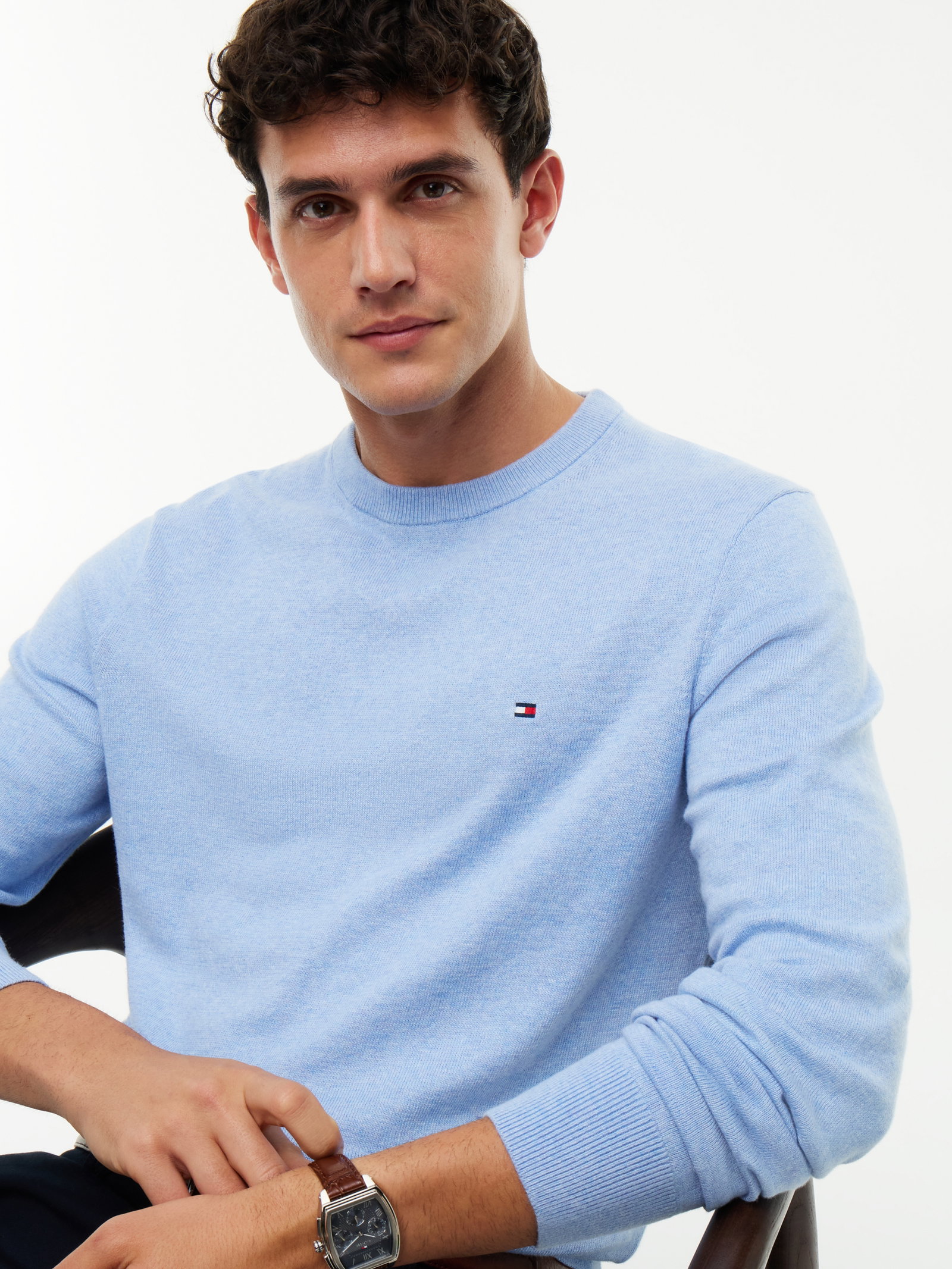 PIMA ORG CTN CASHMERE CREW NECK, BLUE #3