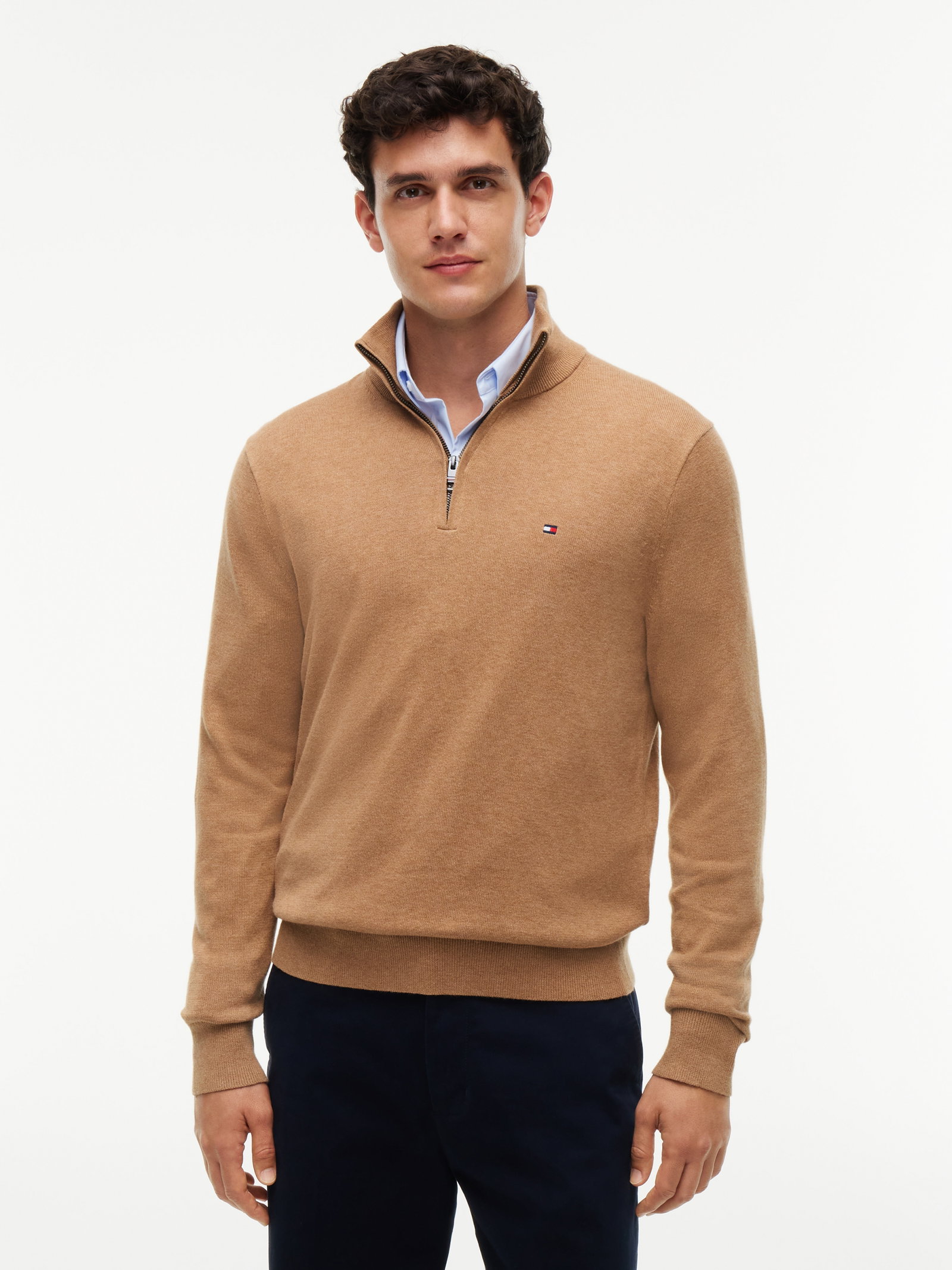 PIMA ORG CTN CASHMERE ZIP MOCK, BEIGE #2
