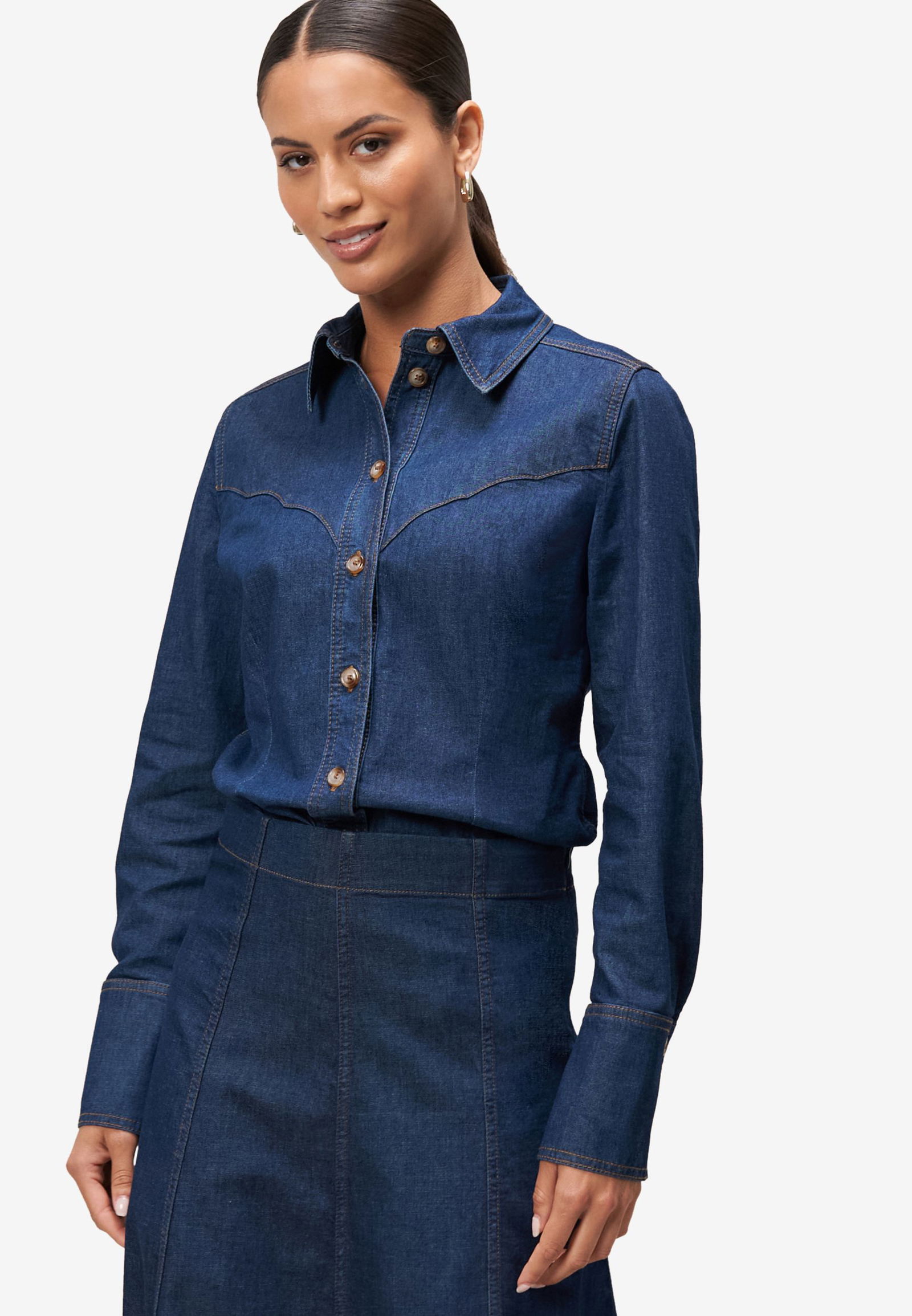 Zero |  Zero Druckbluse  | 40 | dark blue denim