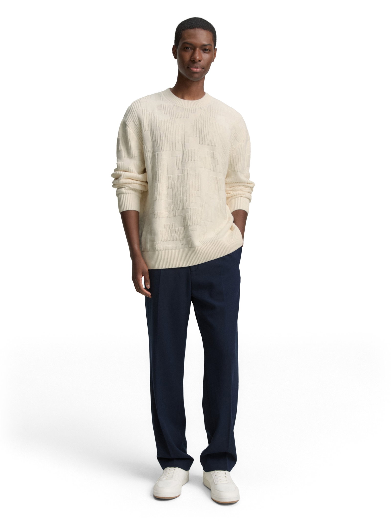 pixelated structure crewneck k, Gardenia White #3