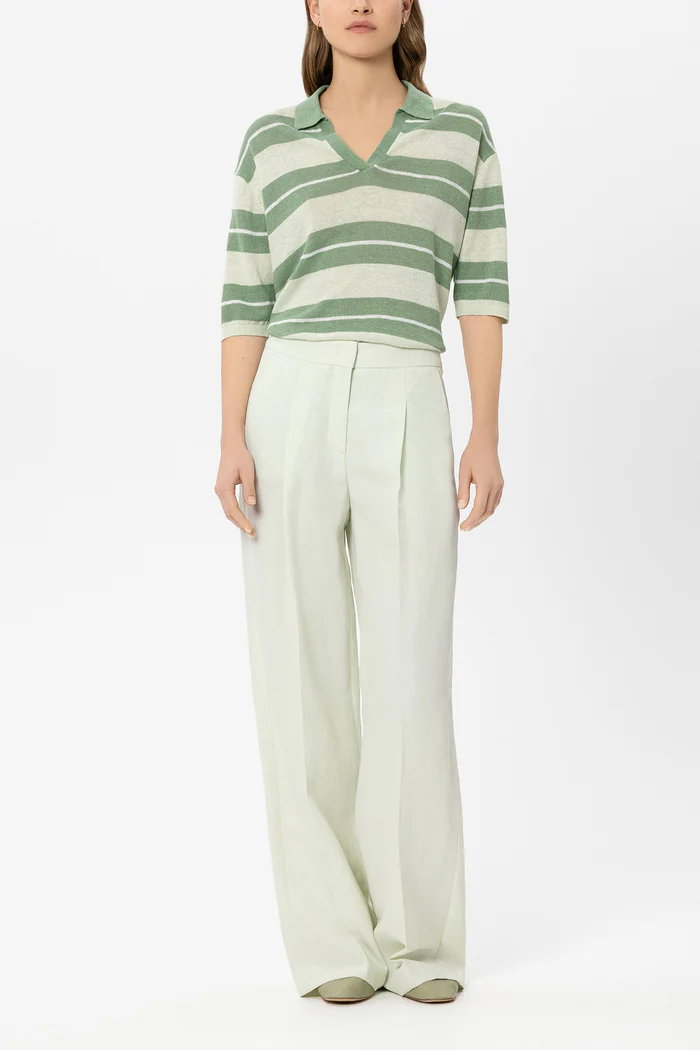 Luisa Cerano Leinen-Polo mit Preppy-Stripe #1