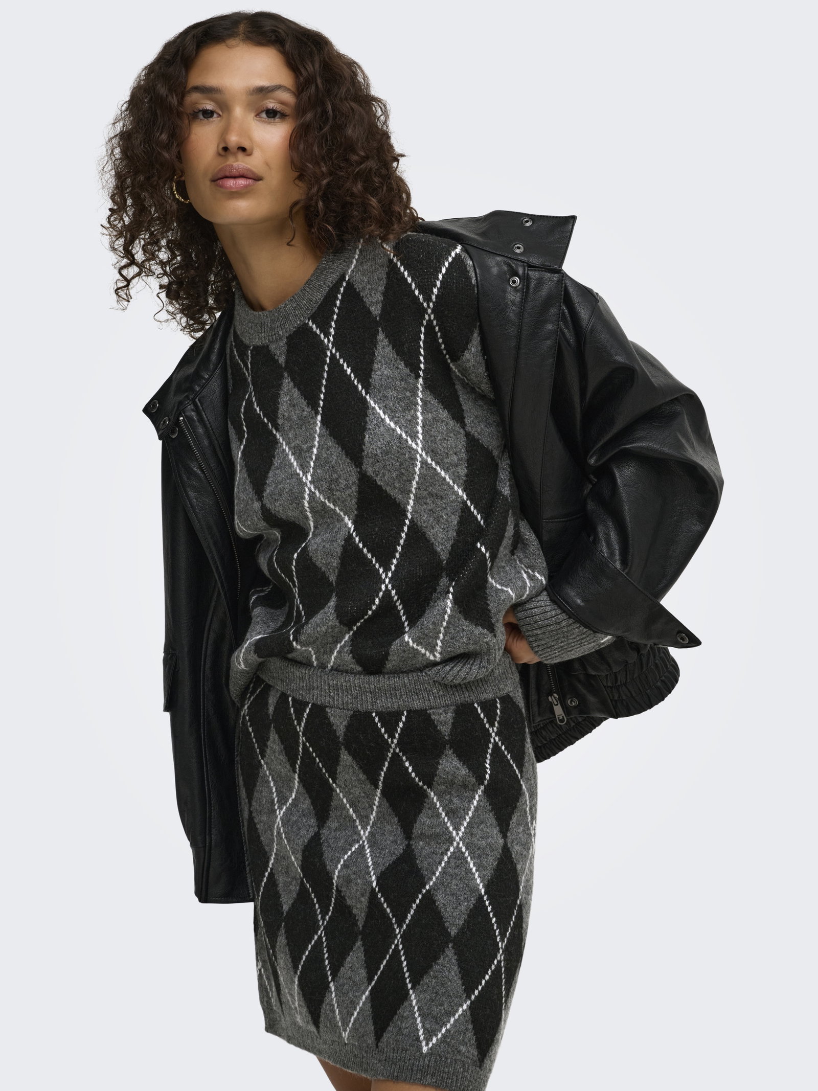 JDYBIANKA L/S ARGYLE PULLOVER KNT N, Dark Grey Melange/Argyle #8
