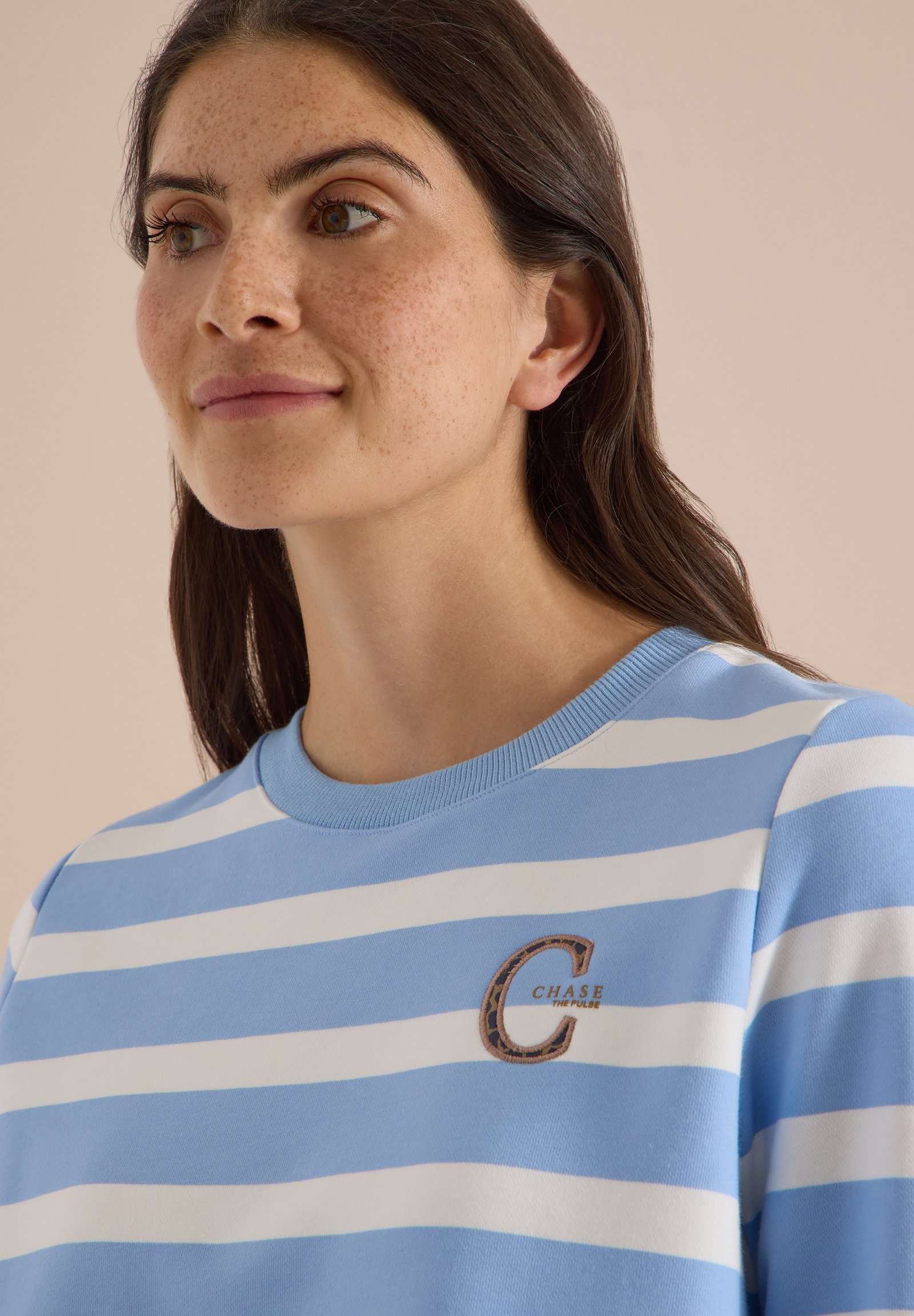 Striped Sweatshirt w. embroide, easy blue #7