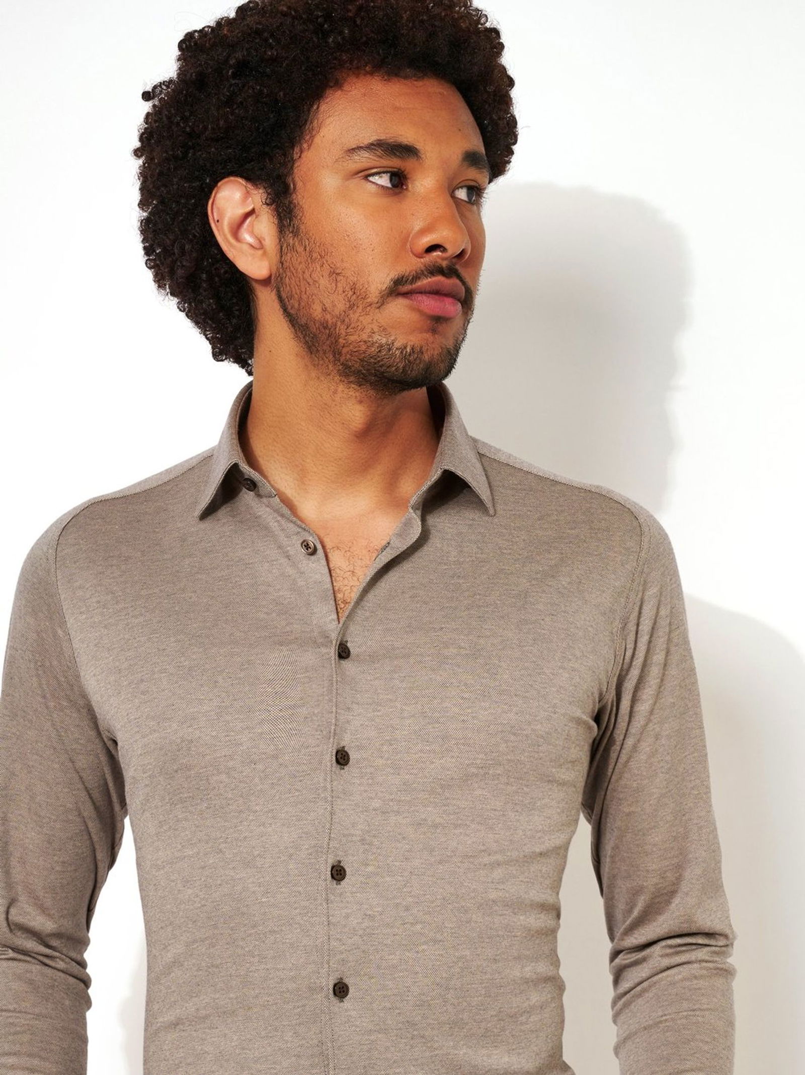 DESOTO |  DESOTO Hemd Slim Fit  | XL | light brown piqué