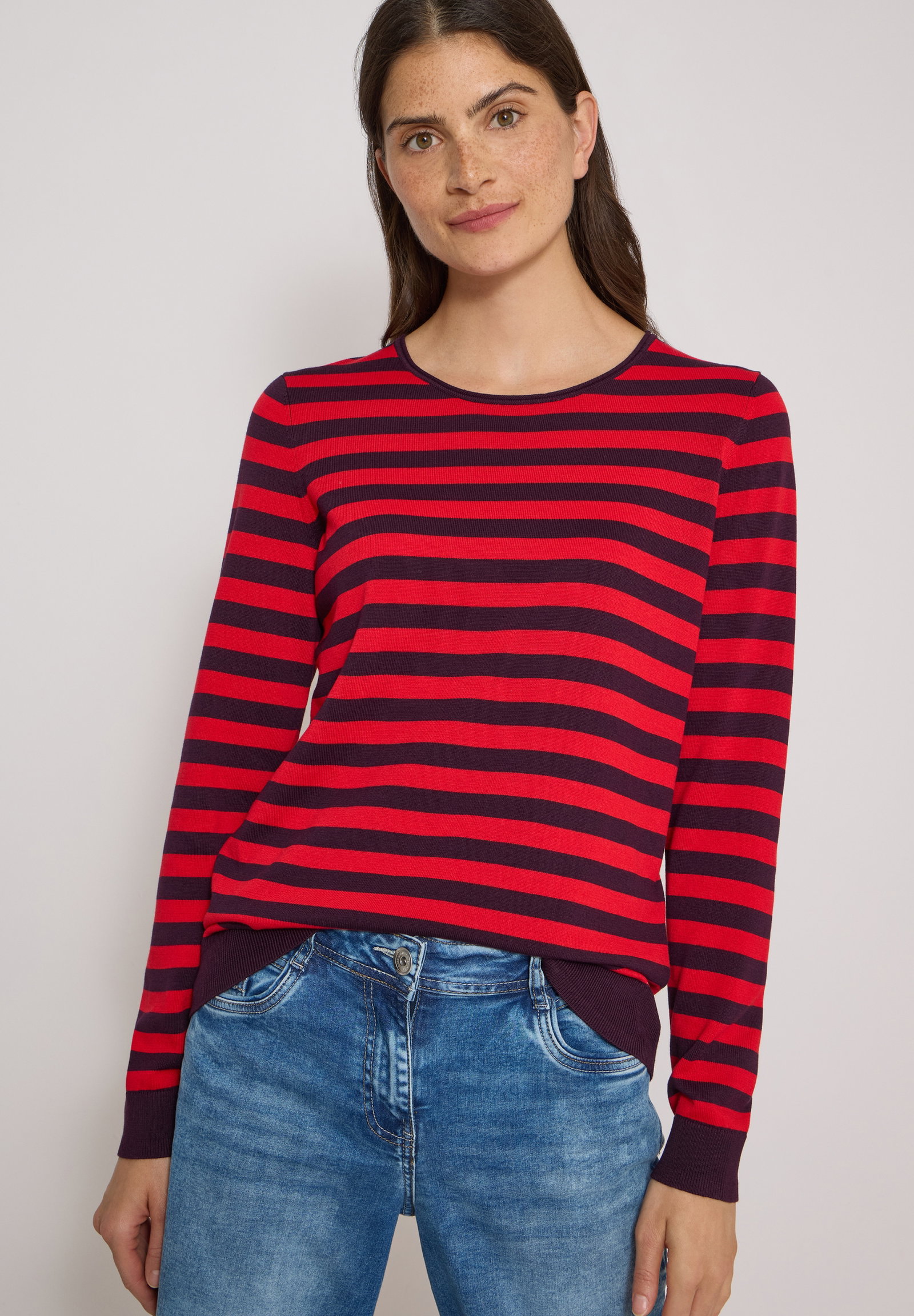 TOS_Striped Roundneck, eggplant red #7