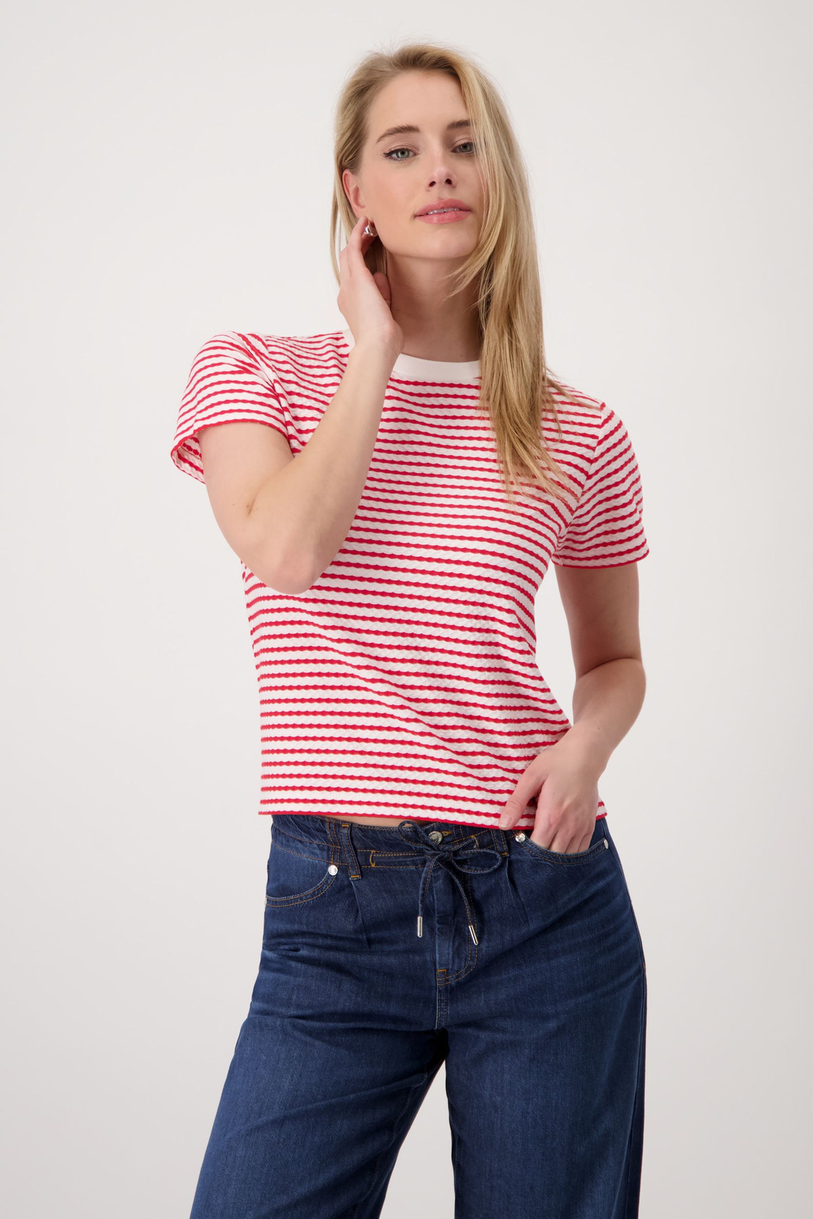Monari |  T-Shirt, red ringel | 46