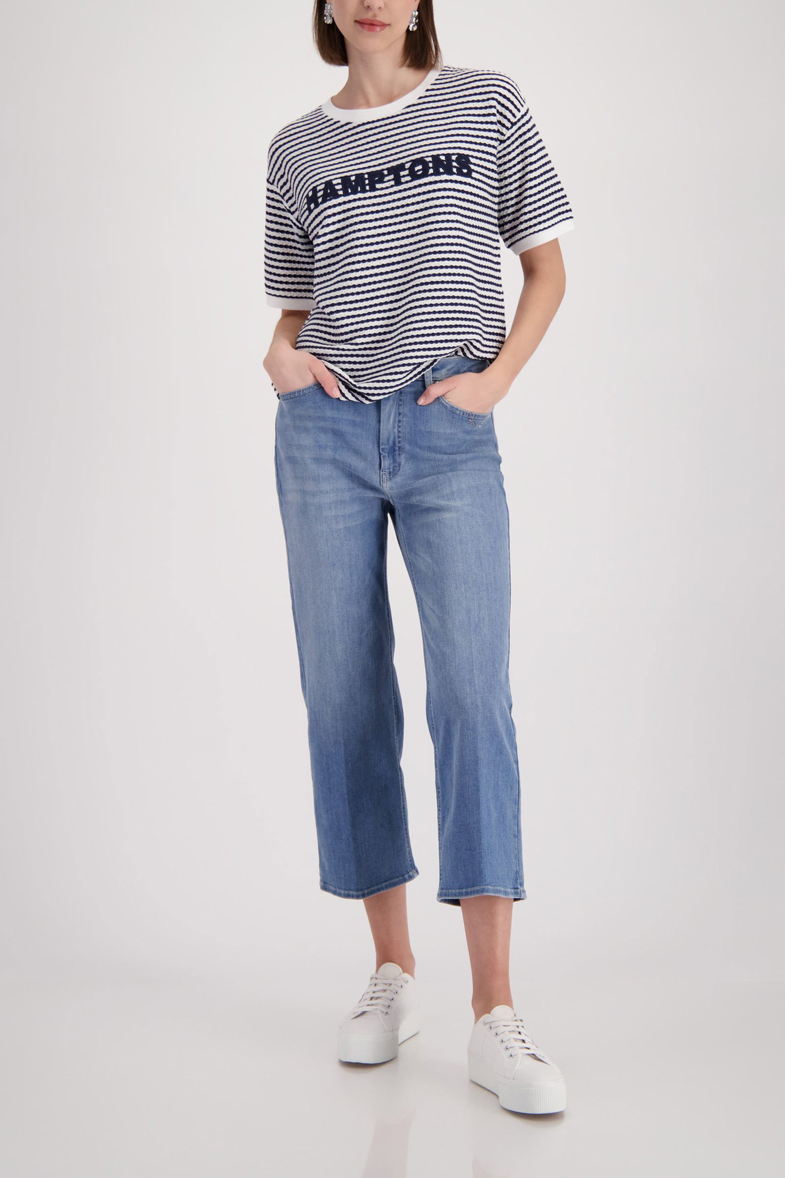 Monari |  T-Shirt, marine ringel | 36