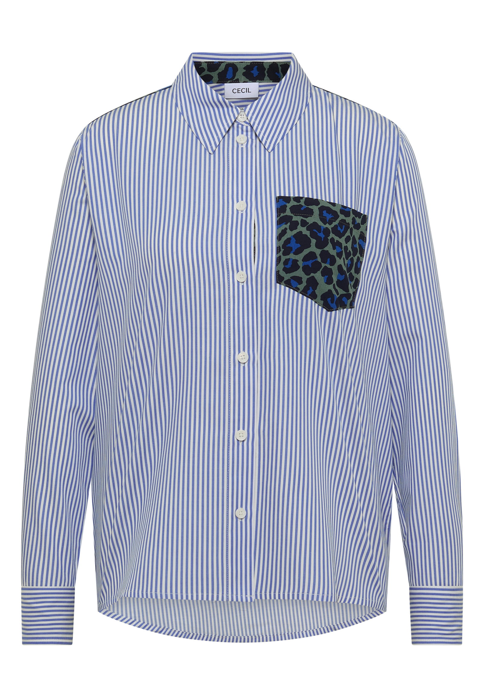 TOS Stripe Print Mix Blouse, blouse blue #1