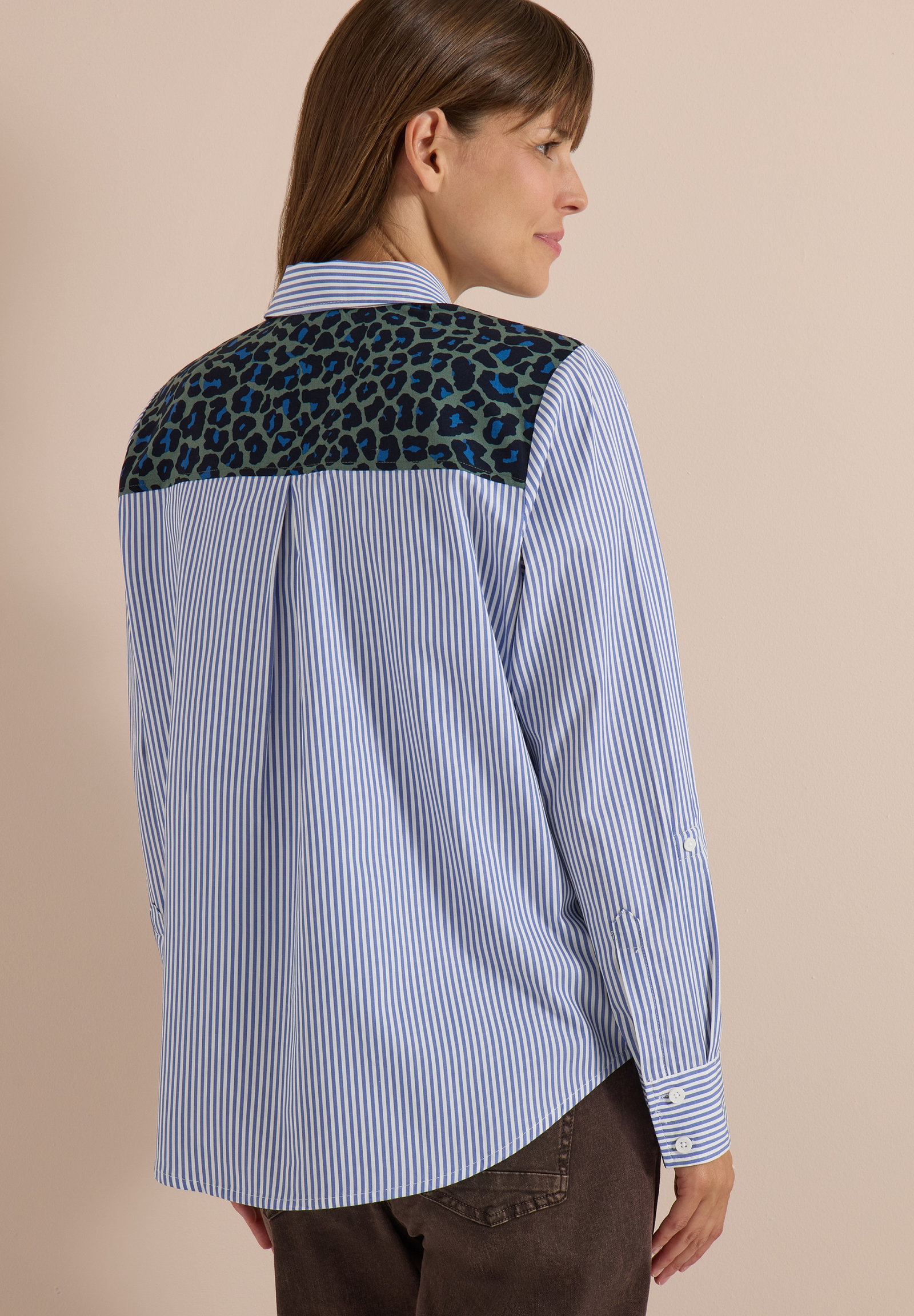 TOS Stripe Print Mix Blouse, blouse blue #4