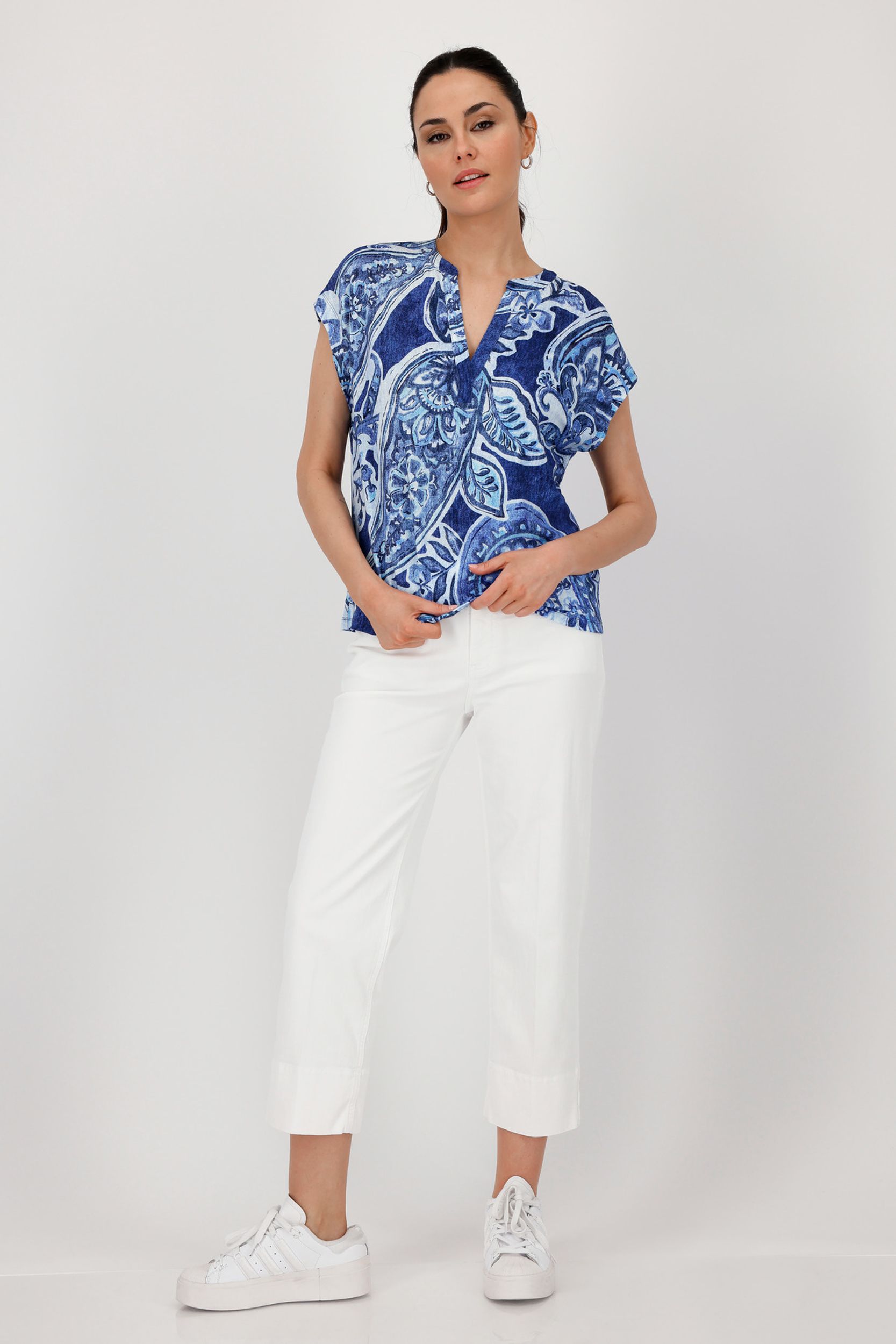 Monari |  T-Shirt, navy blue gemustert | 36 | royal