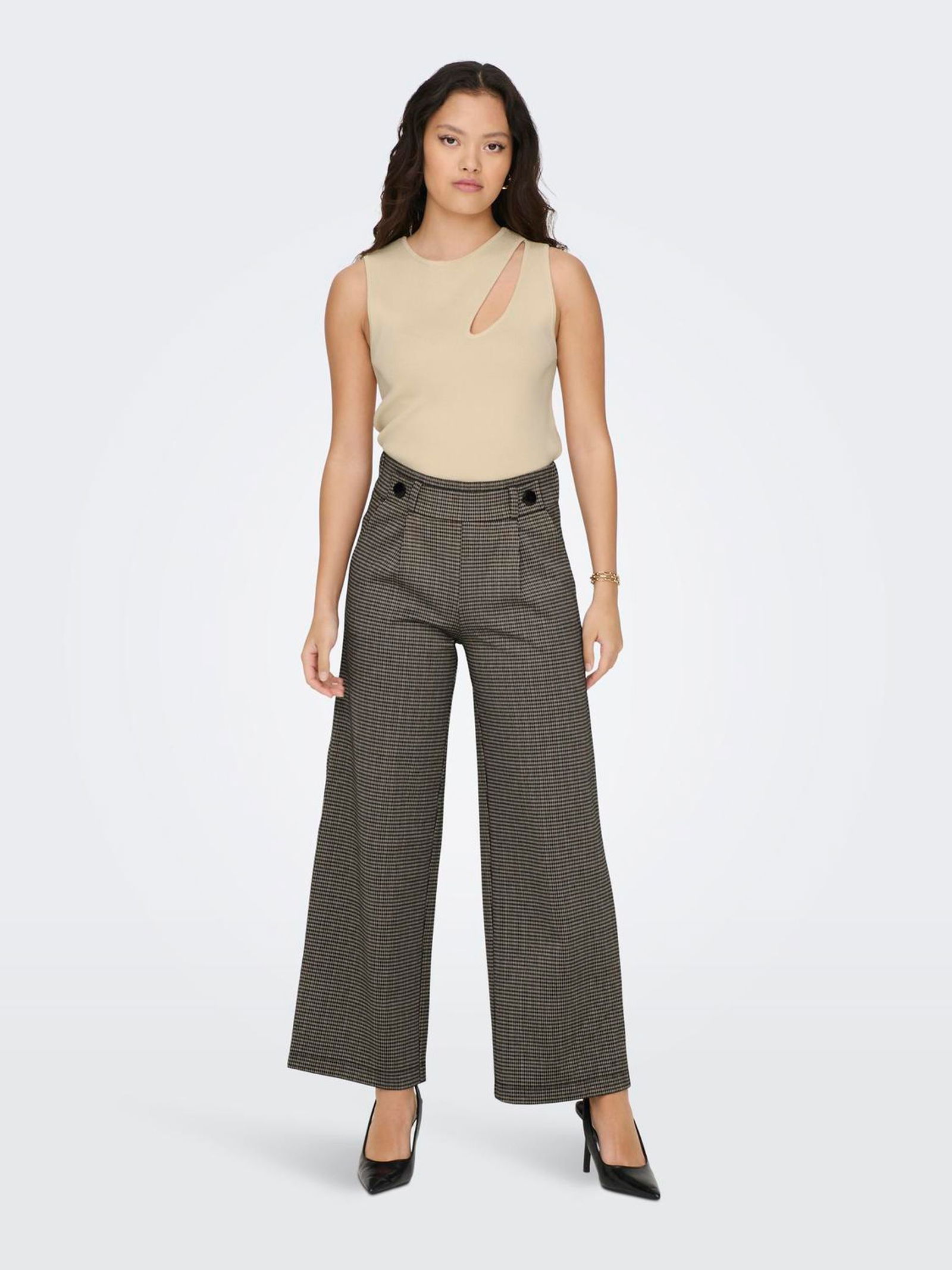 JDY | JDYGEGGO MIA LONG CHECK PANT JRS NOOS | XS/32 | cobblestone