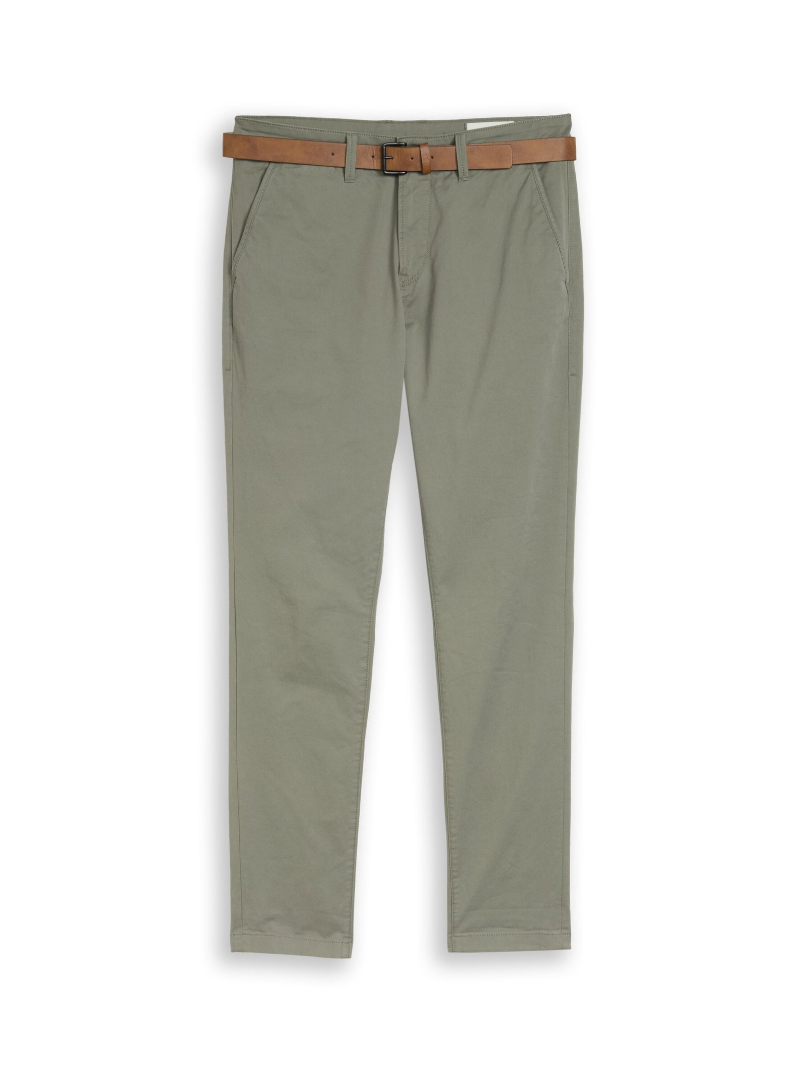 slim chino with belt, dusty mid olive #1