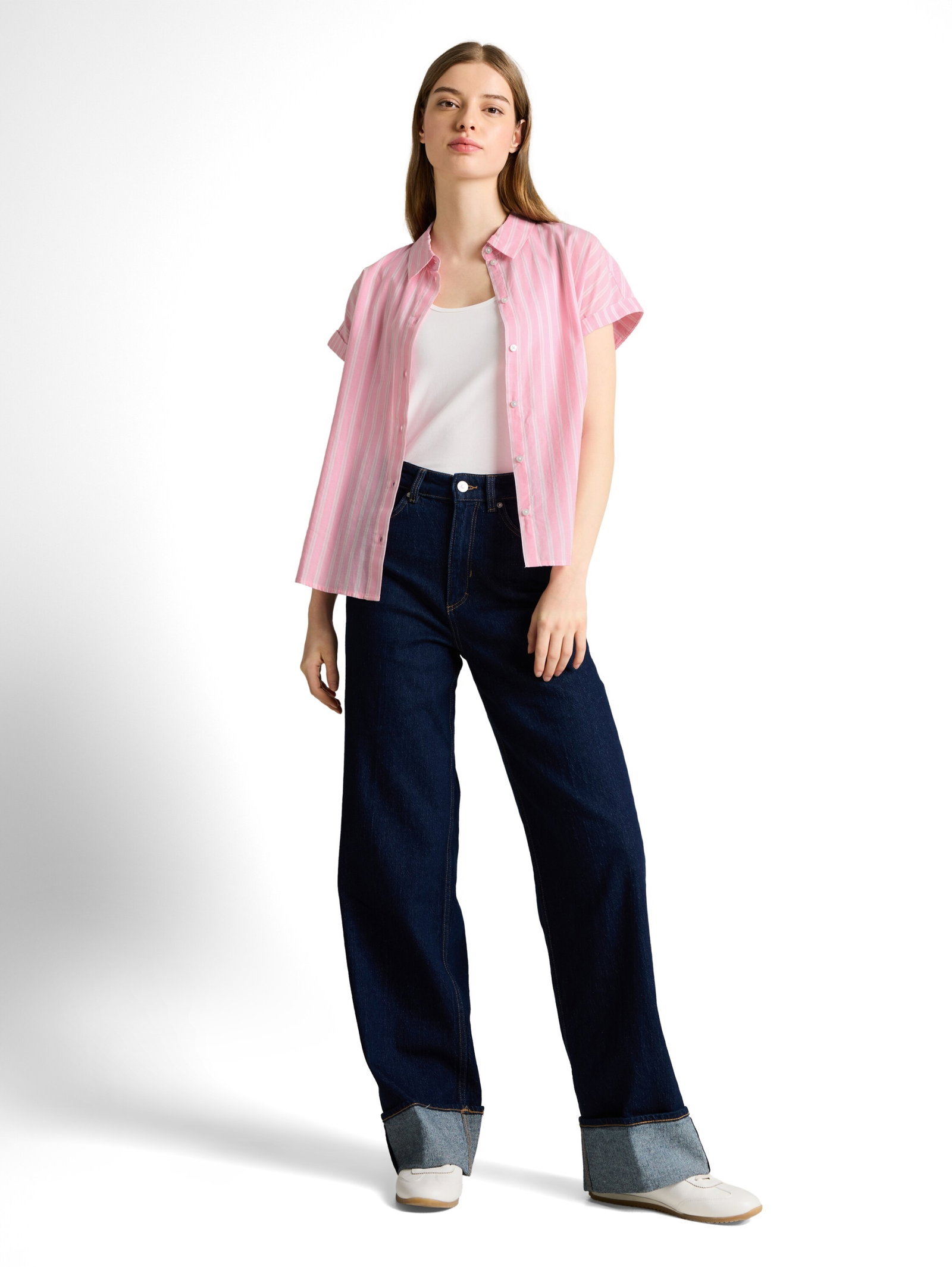 shortsleeve cotton shirt, blush pink stripe #3