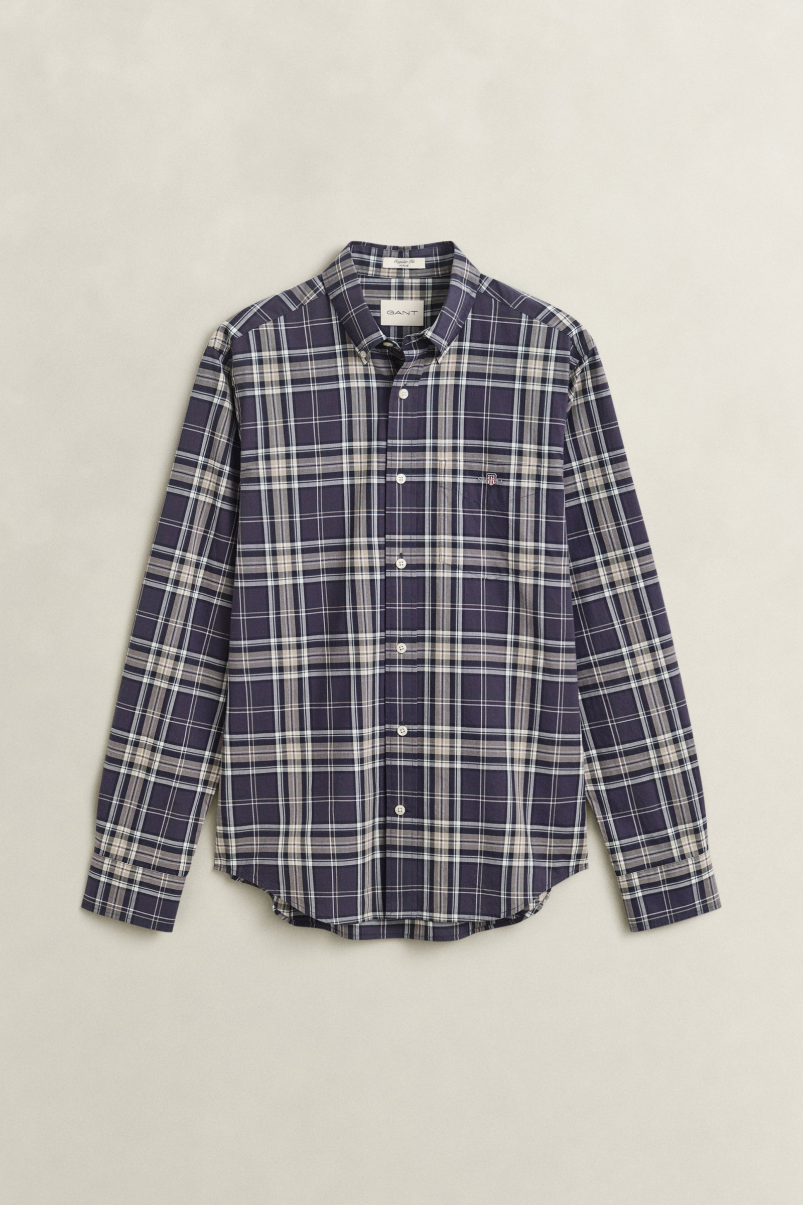 REG POPLIN CHECK SHIRT, MIST TAUPE #1