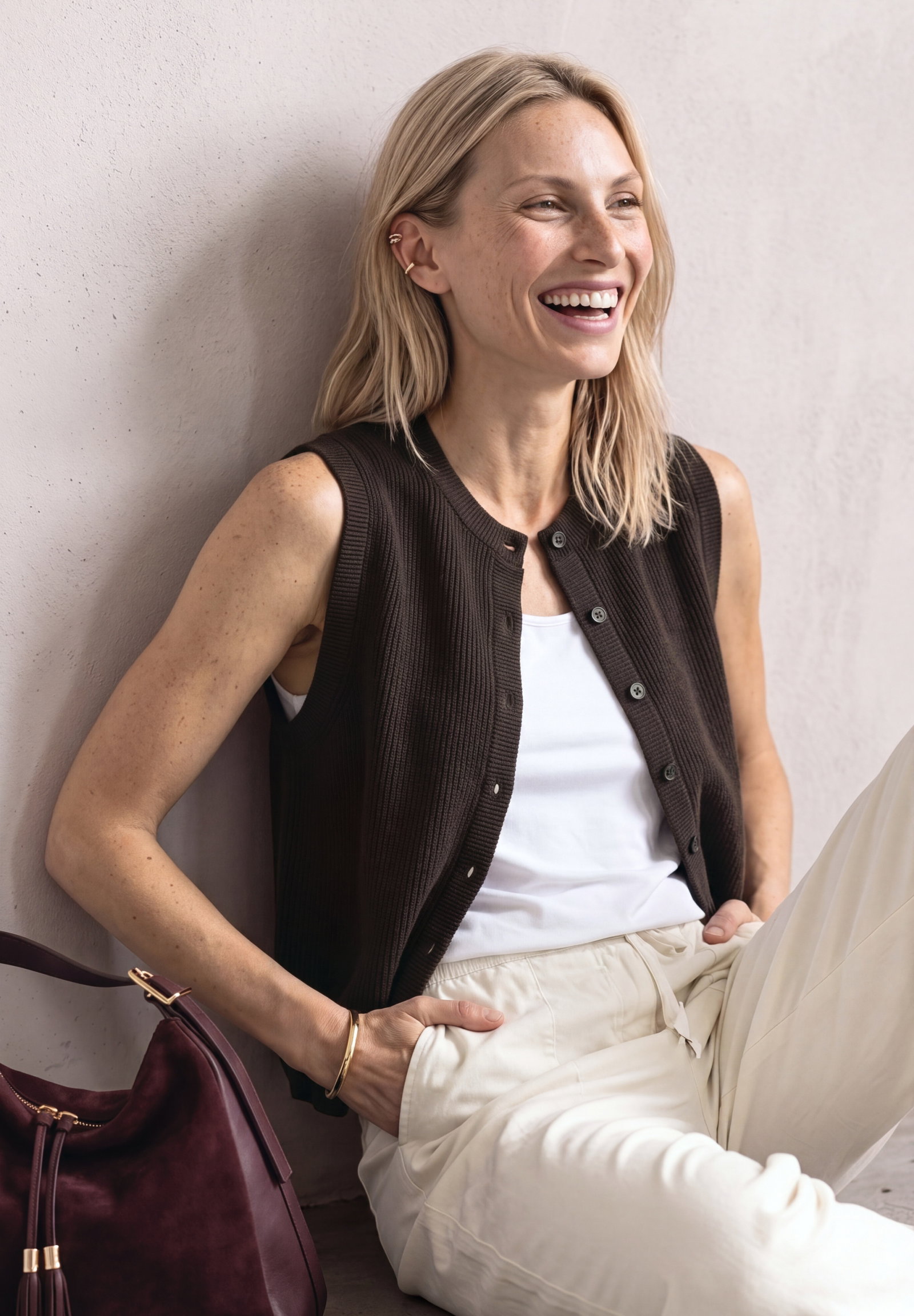 LTD QR_sleeveless cardigan rib, black coffee #3