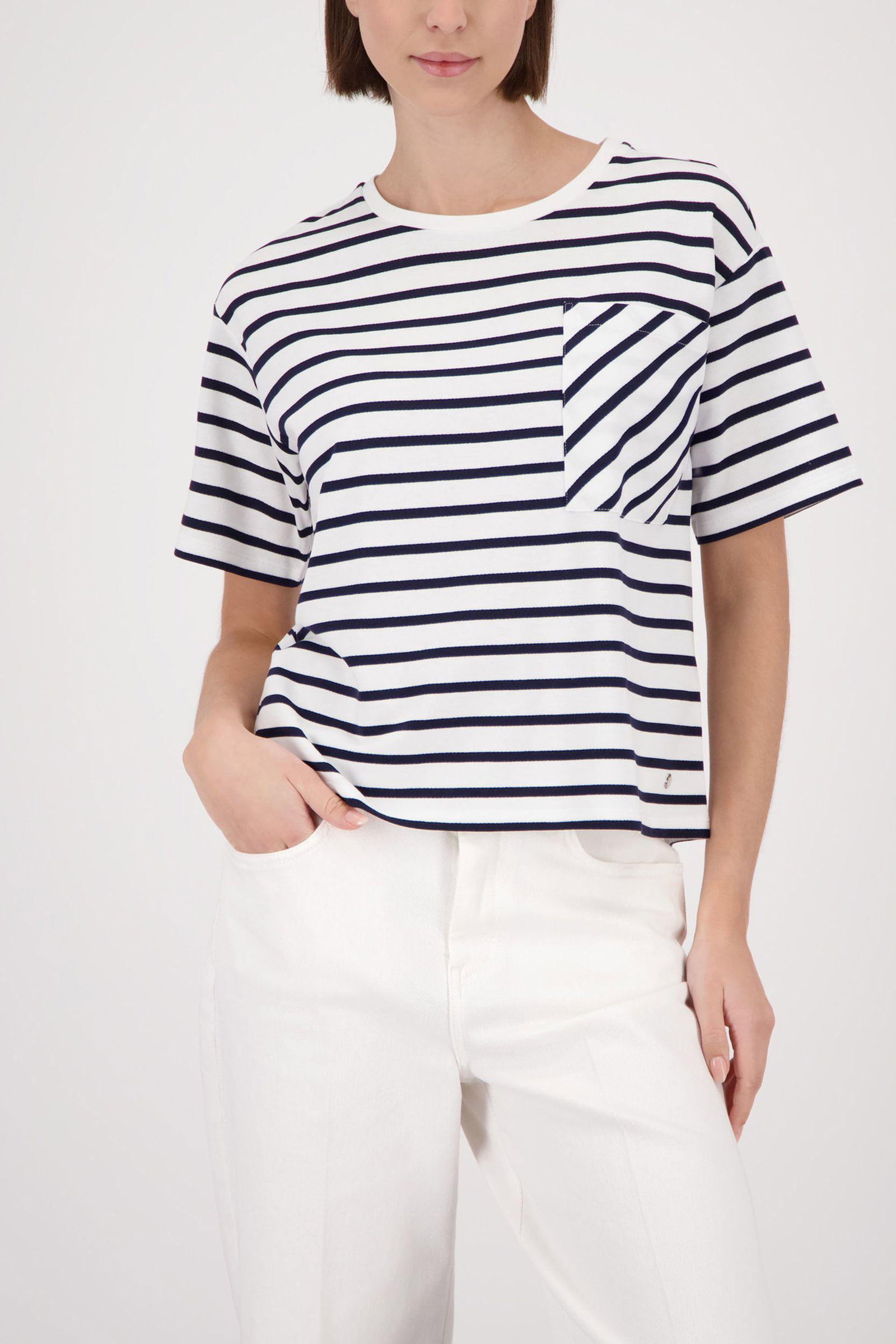 Monari |  T-Shirt, marine ringel | 44