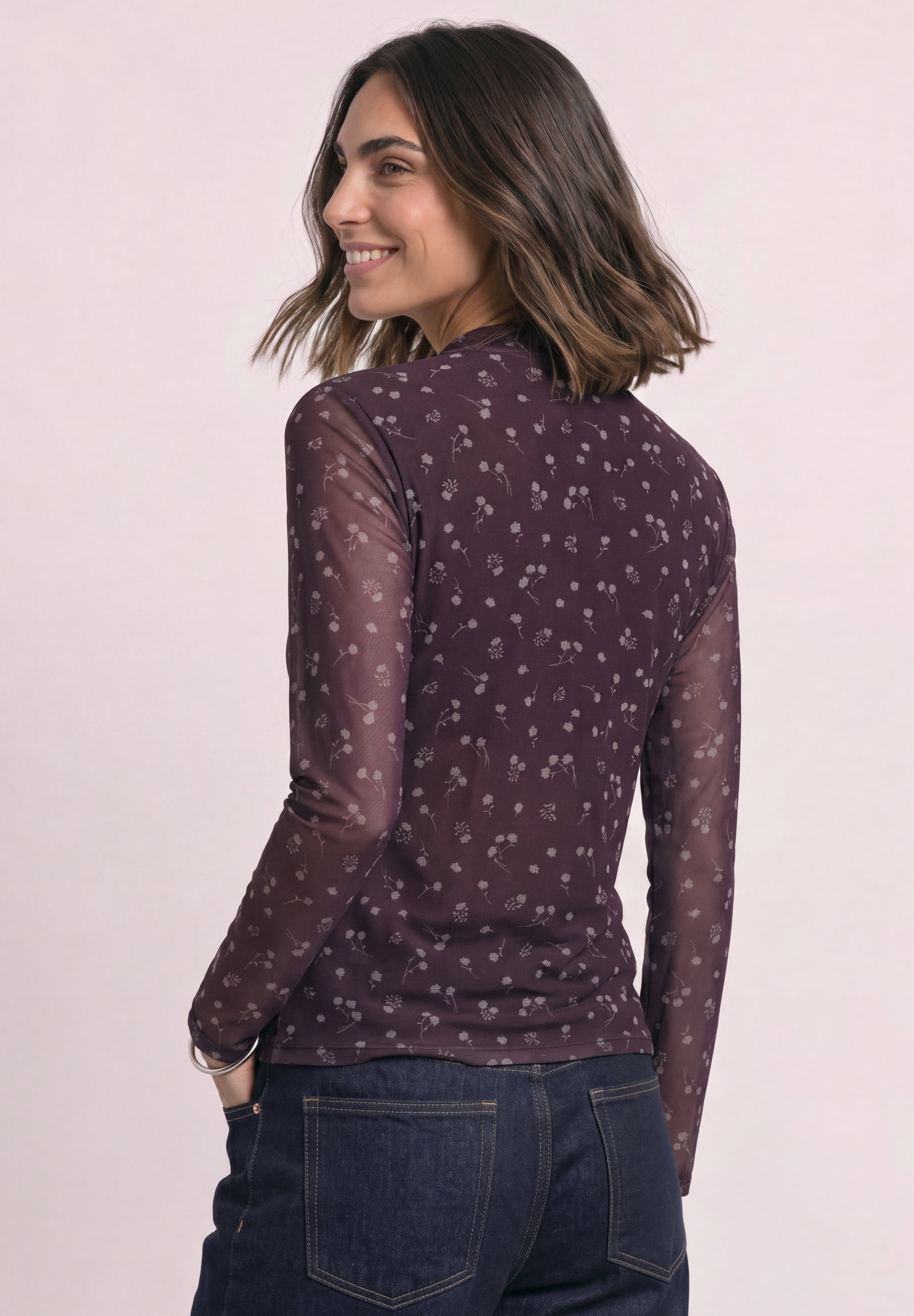 LTD QR printed mesh round neck, rustic rouge #4