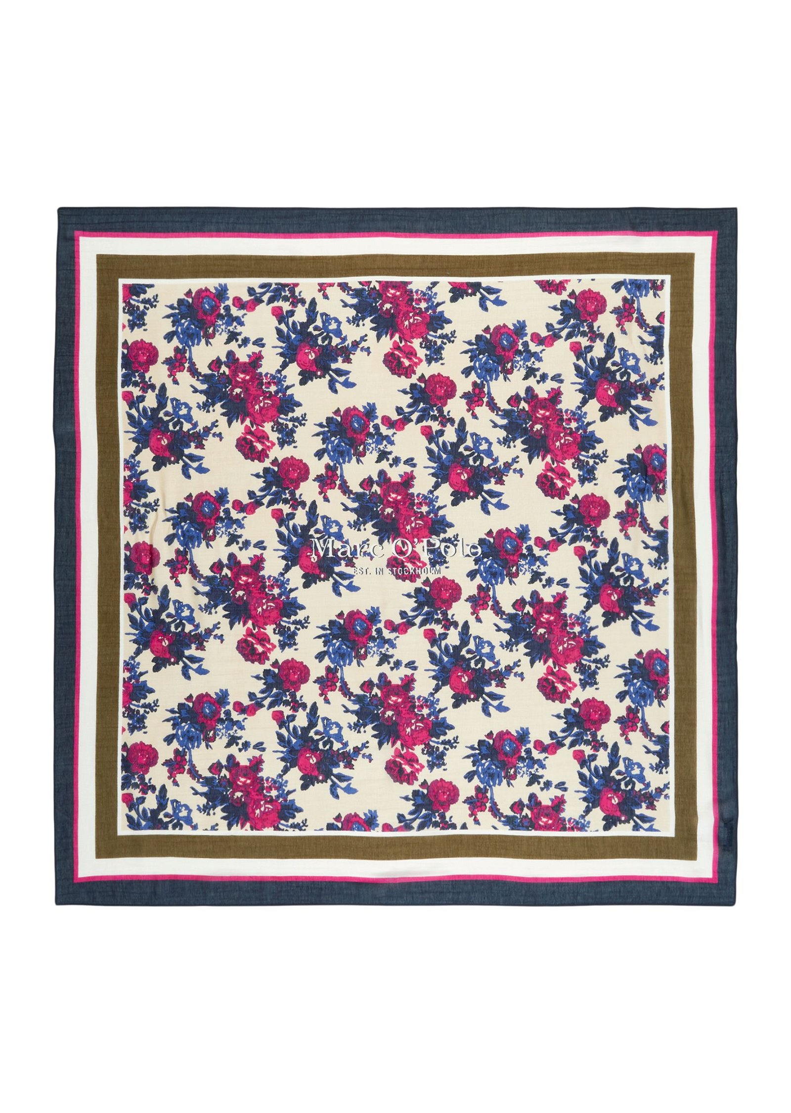 Quadratisches Tuch, florales Muster mit doppelter Randlinie