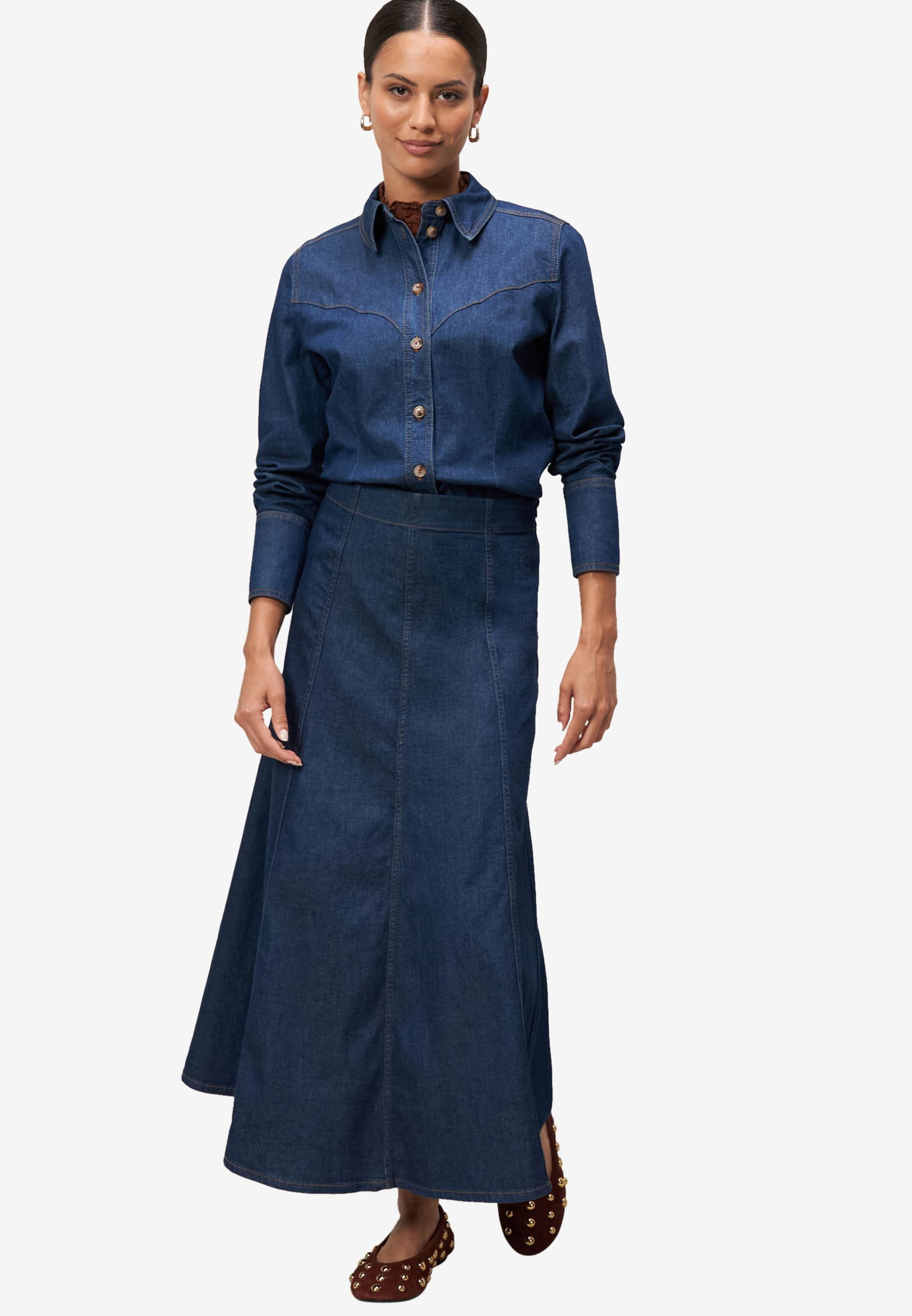 Zero |  Zero Druckbluse  | 40 | dark blue denim