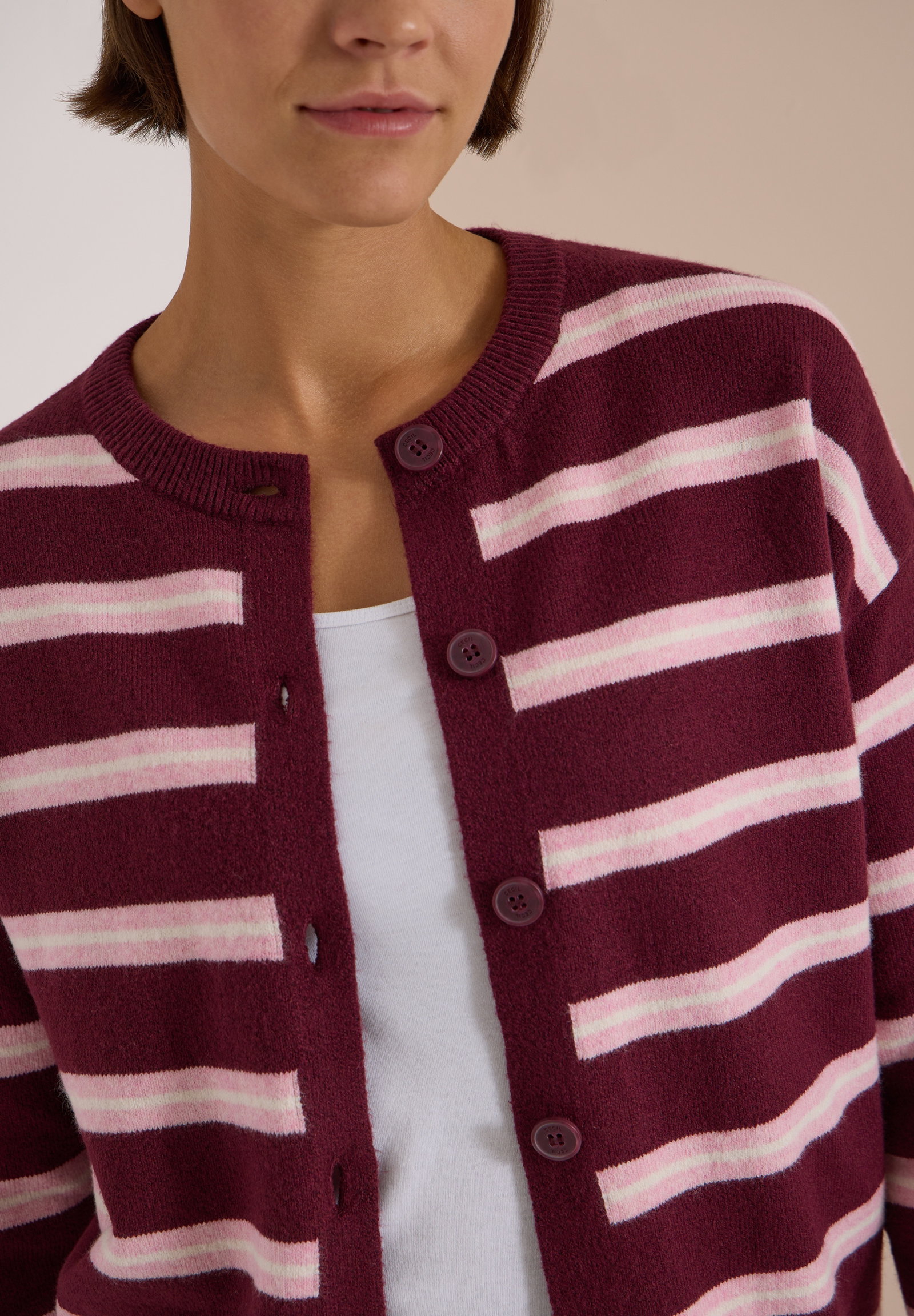 Striped cosy round neck, red wine #6