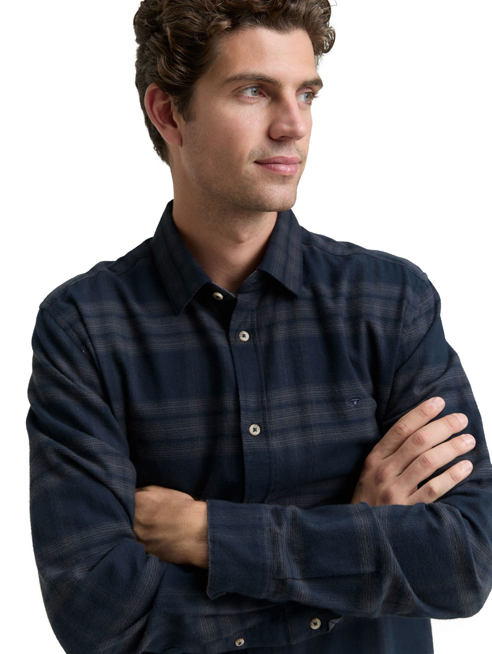 |  tonal check shirt, navy tonal check | M