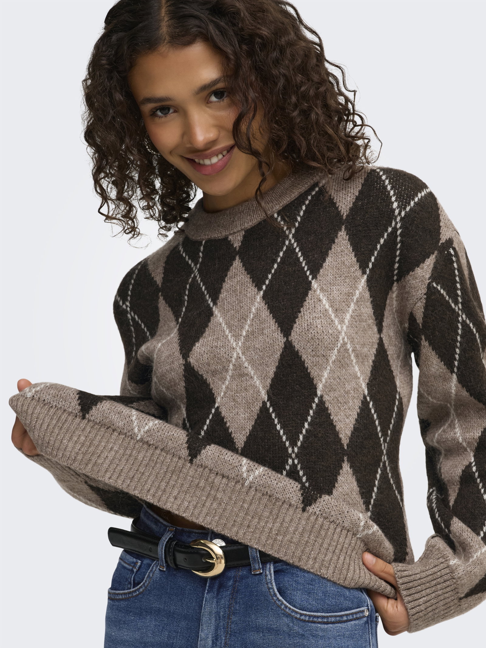 JDYBIANKA L/S ARGYLE PULLOVER KNT N, Chocolate Torte/Argyle #6