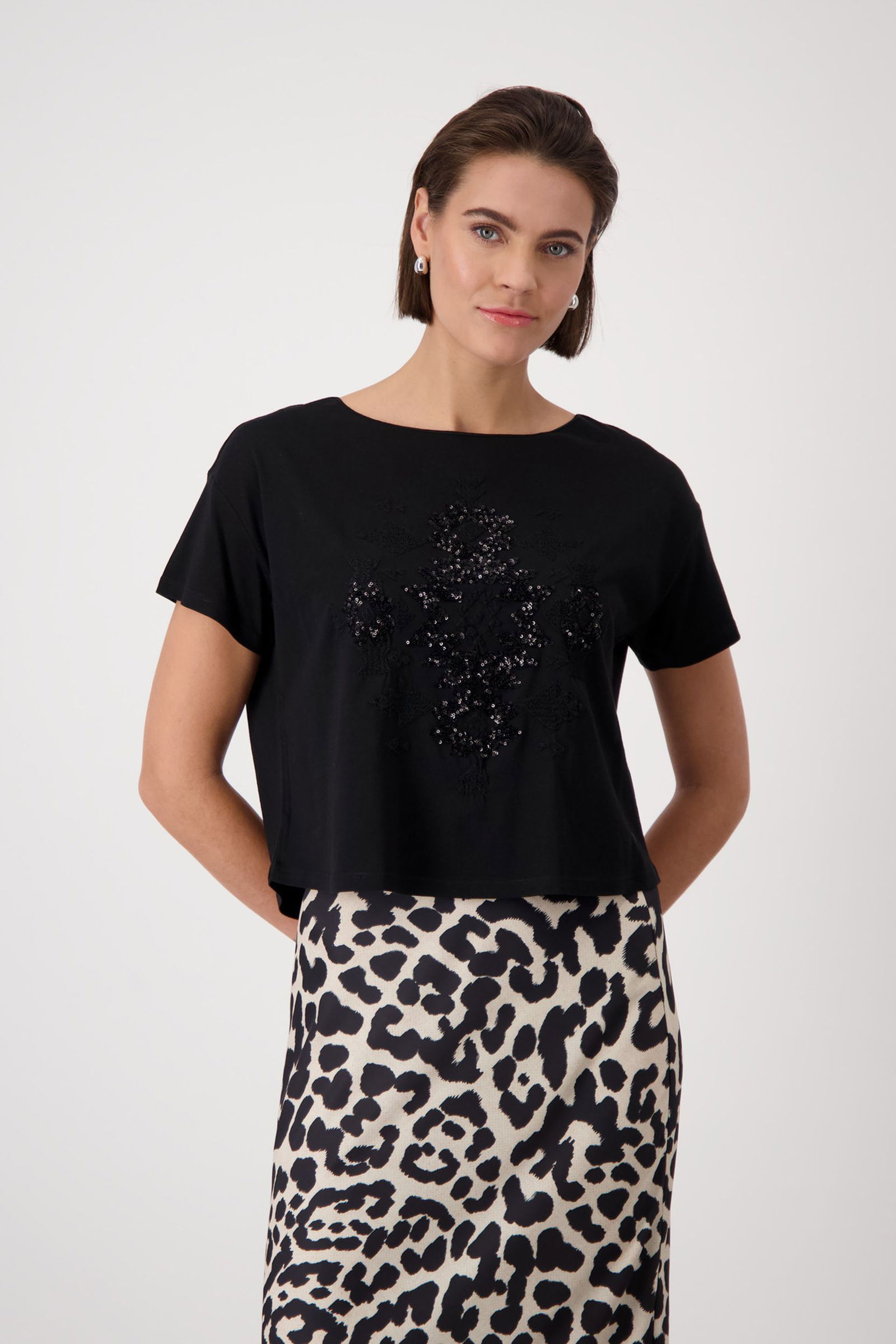 Monari |  T-Shirt, schwarz | 38 | schwarz
