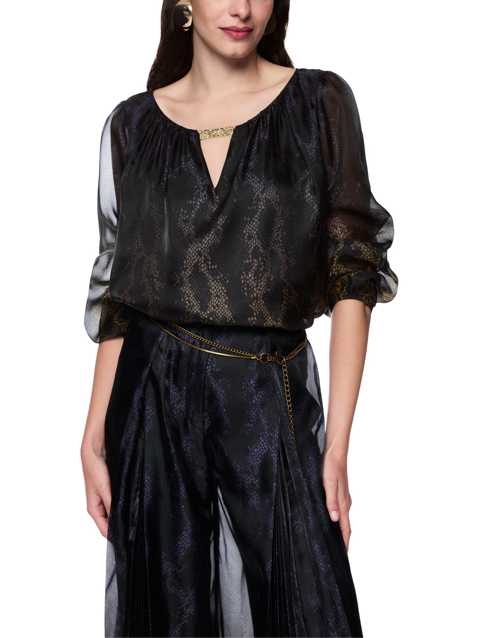 Doppellagige Bluse mit Snakeprint #7