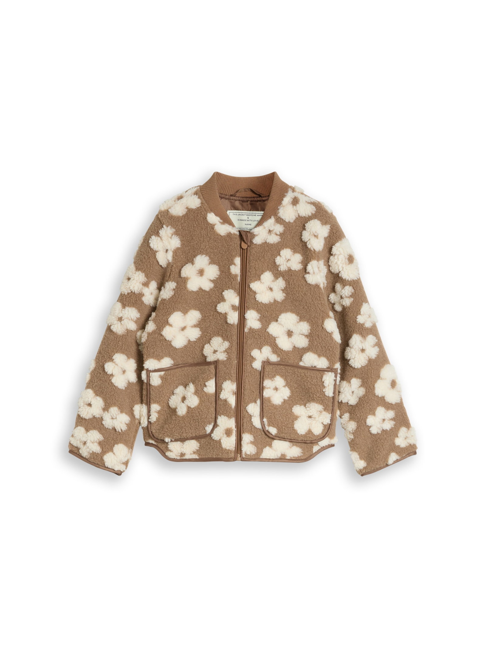 teddy bomber jacket, brown teddy flower artwork #1