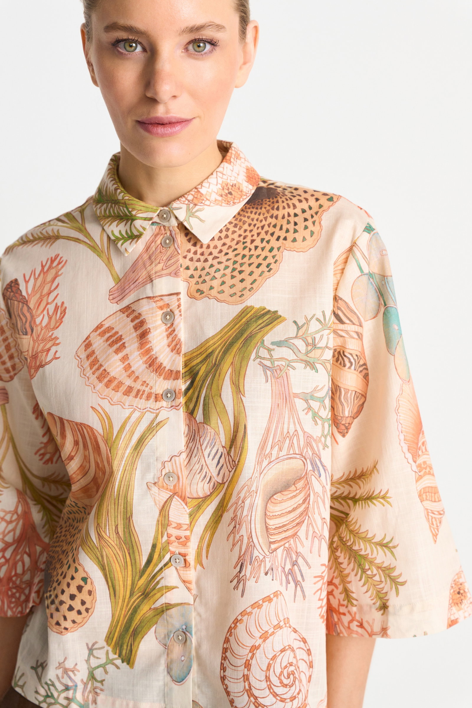 Printed Short Sleeves Blouse, soft papaya #5