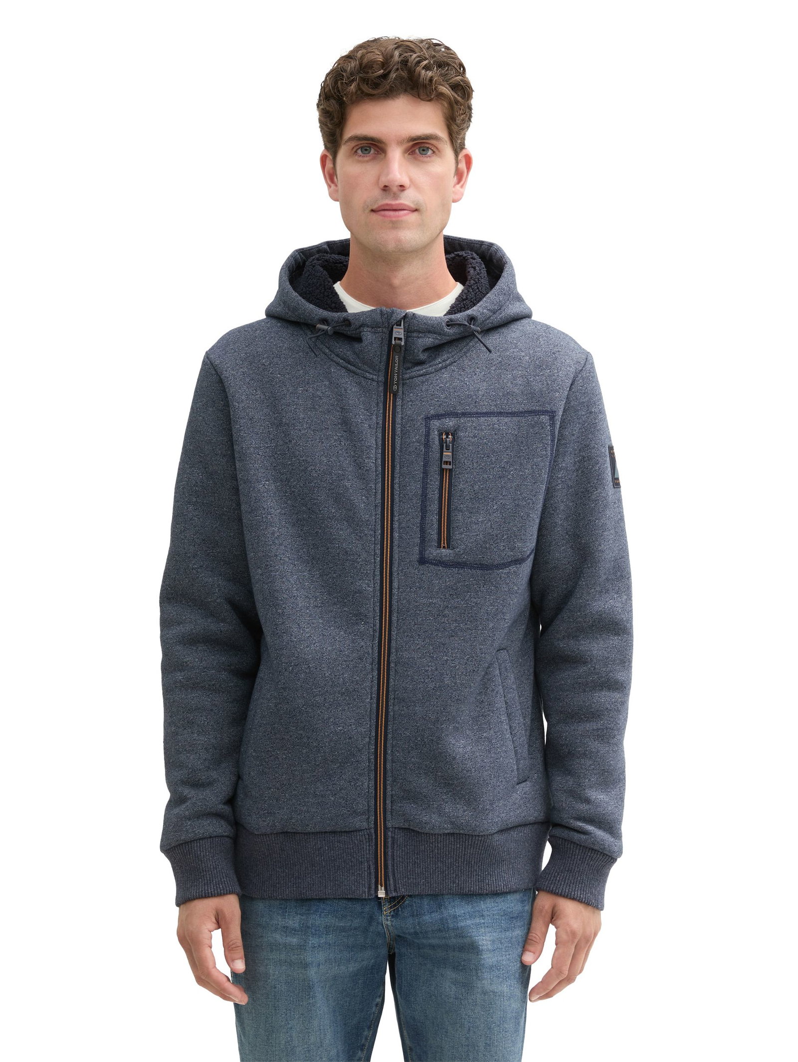 |  structured hoodie jacket, navy grindle structure | L | navy grindle structure