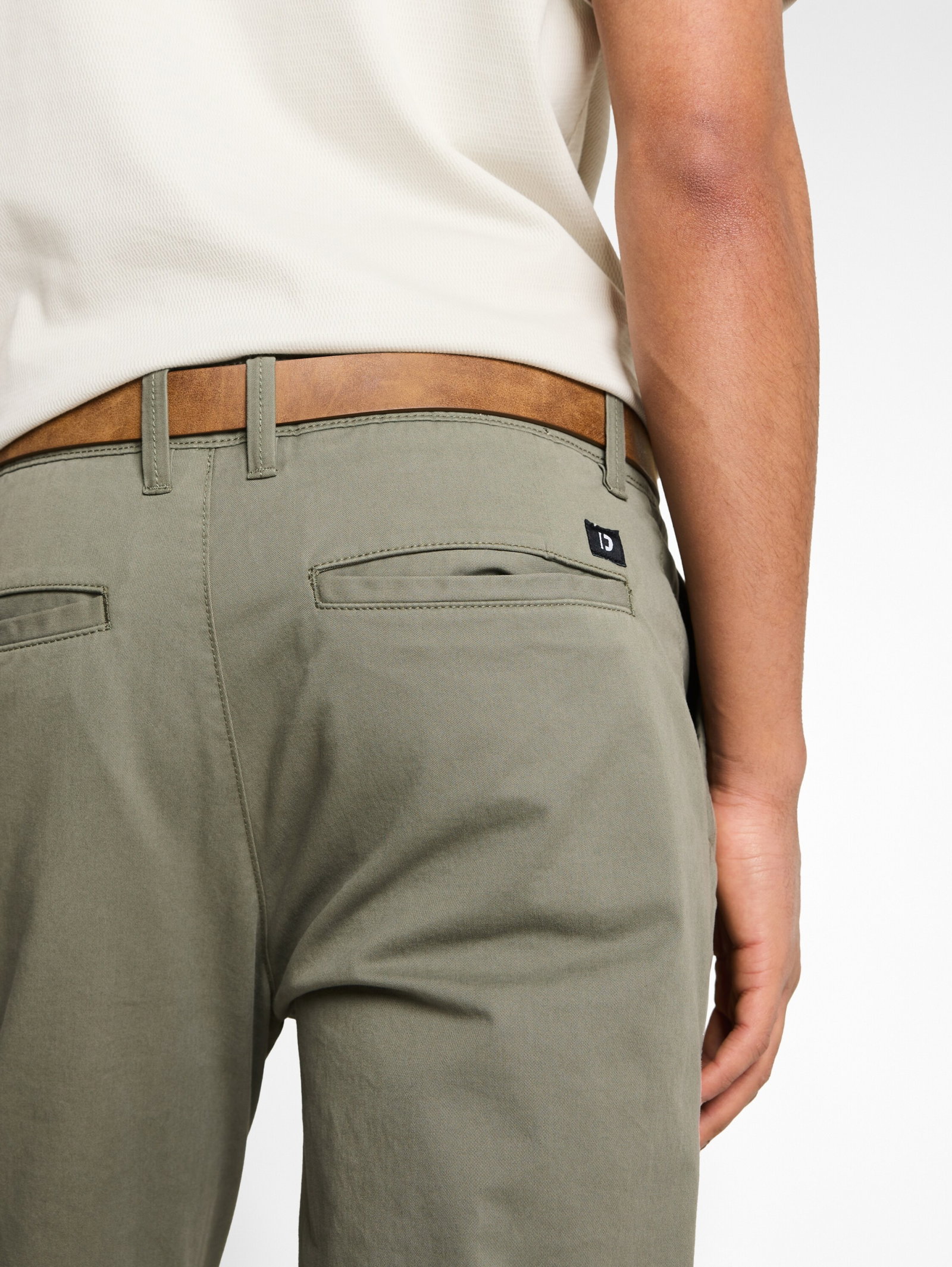 slim chino with belt, dusty mid olive #6