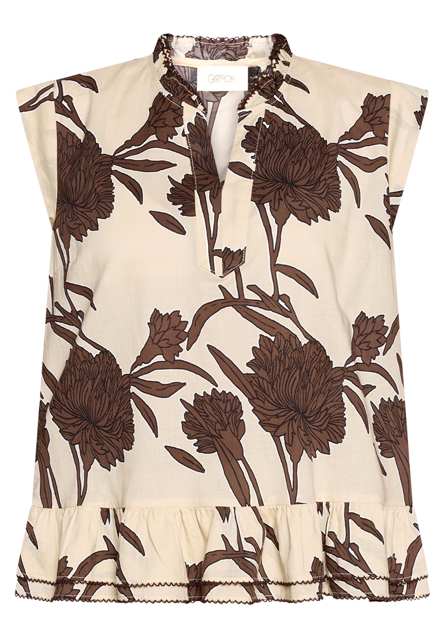 Bluse Kurz 1/2 Arm, Beige/Brown #1