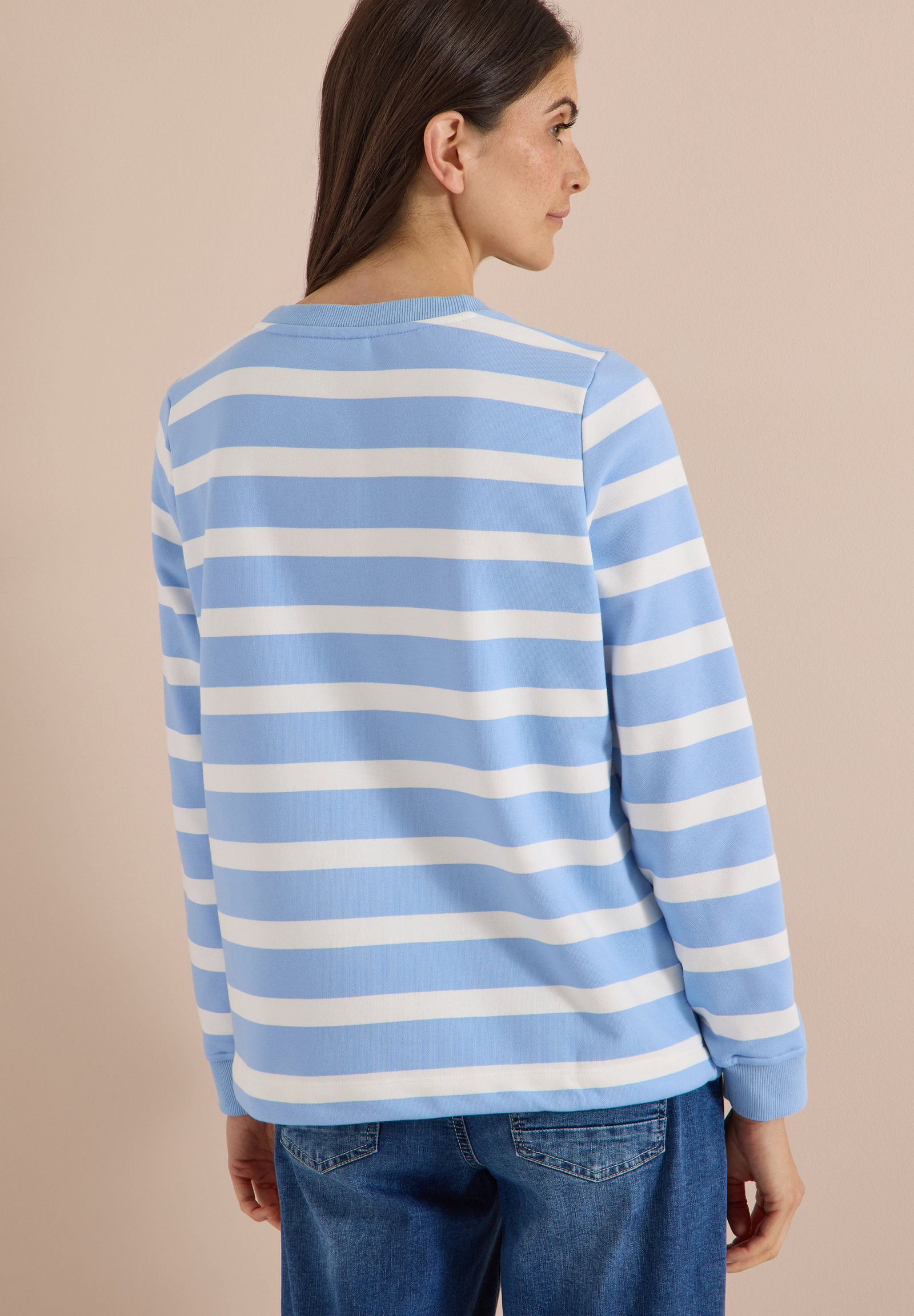 Striped Sweatshirt w. embroide, easy blue #4
