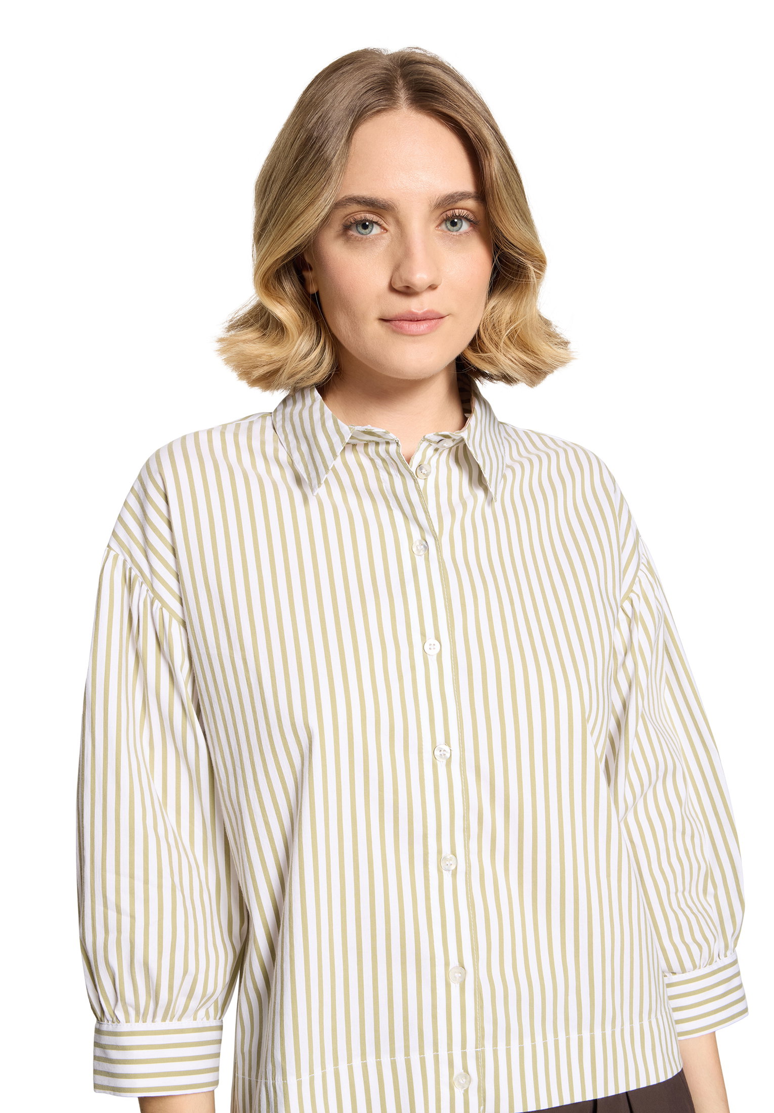 Bluse Kurz 3/4 Arm, Cream/Khaki #6