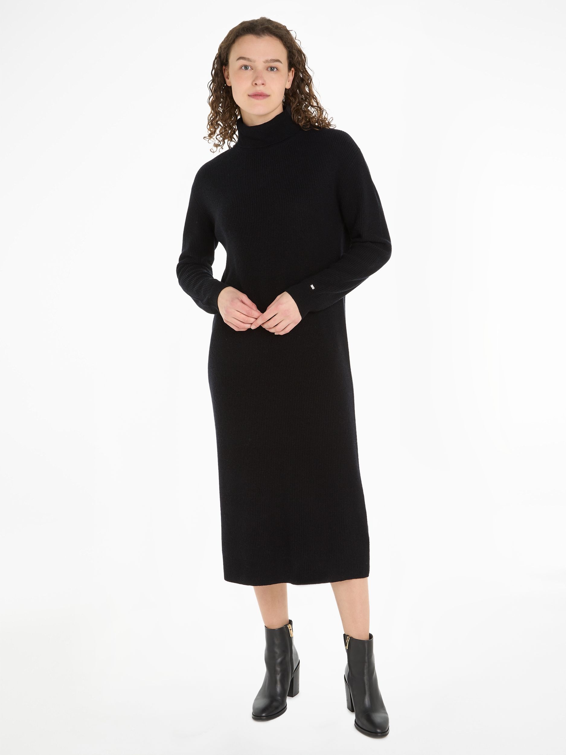 MD WOOL CASH ROLL-NK MIDI DRESS