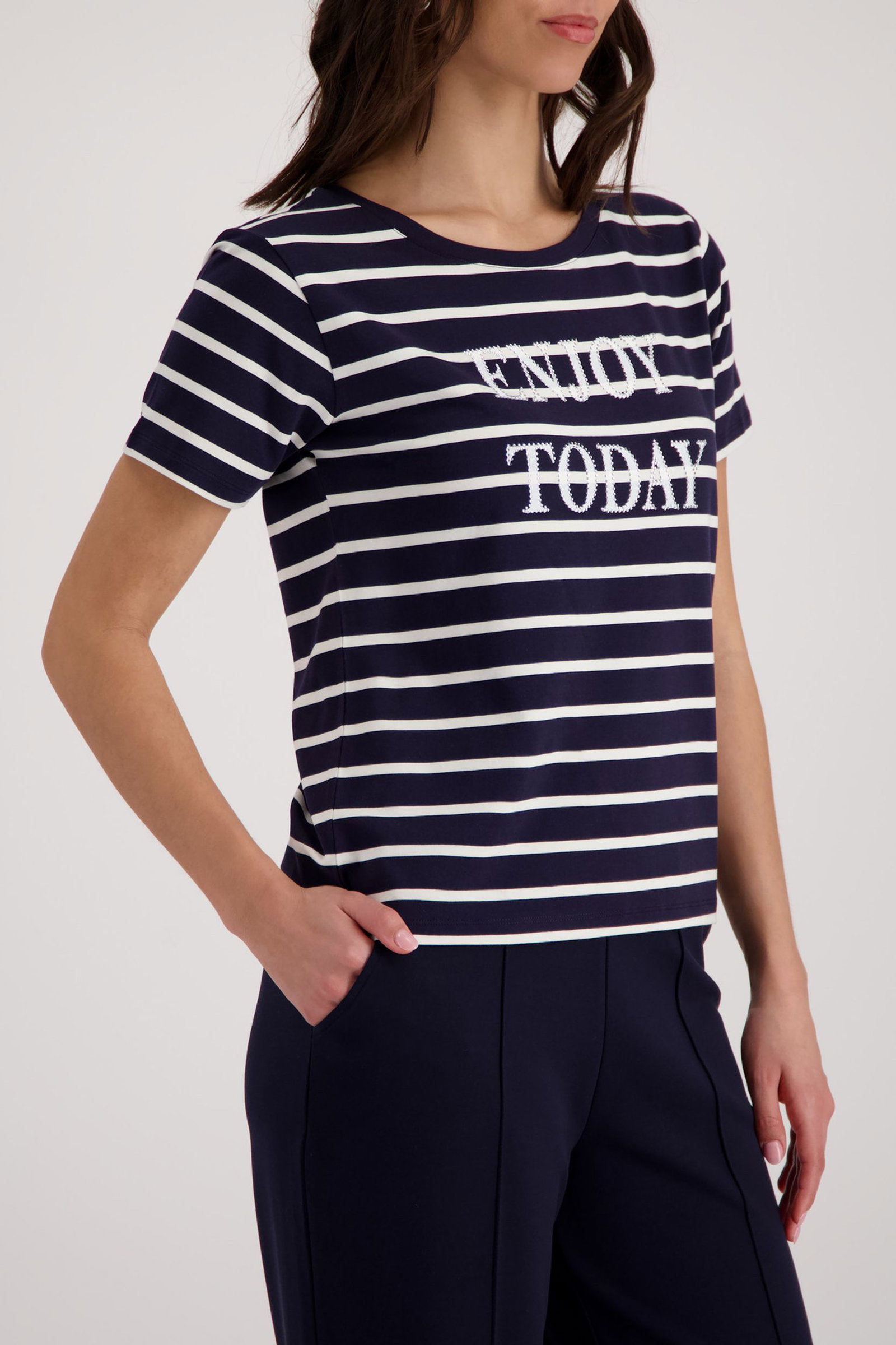 Monari |  T-Shirt, sea side ringel | 46