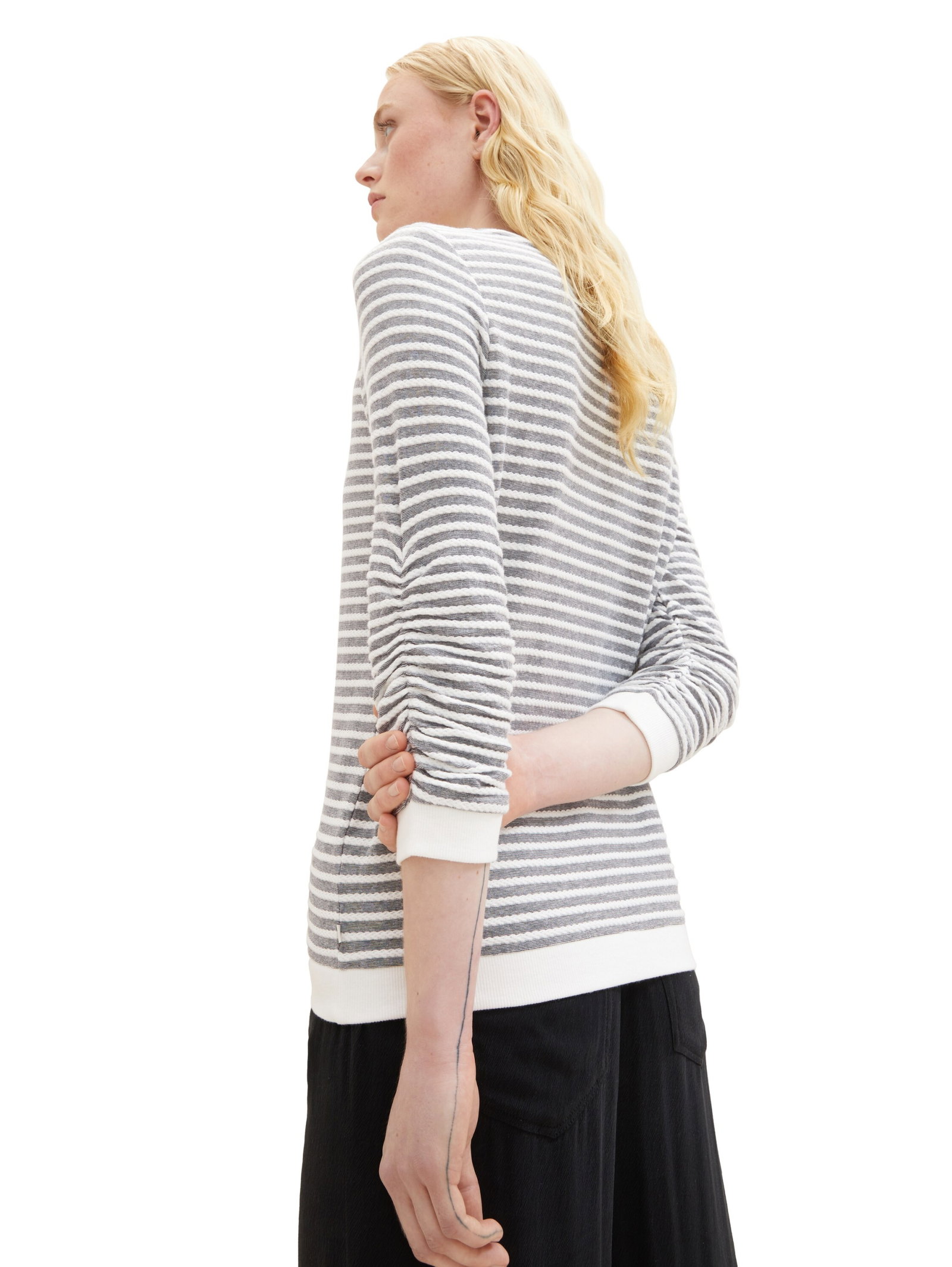 striped jacquard sweatshirt, blue white structured stripe #6