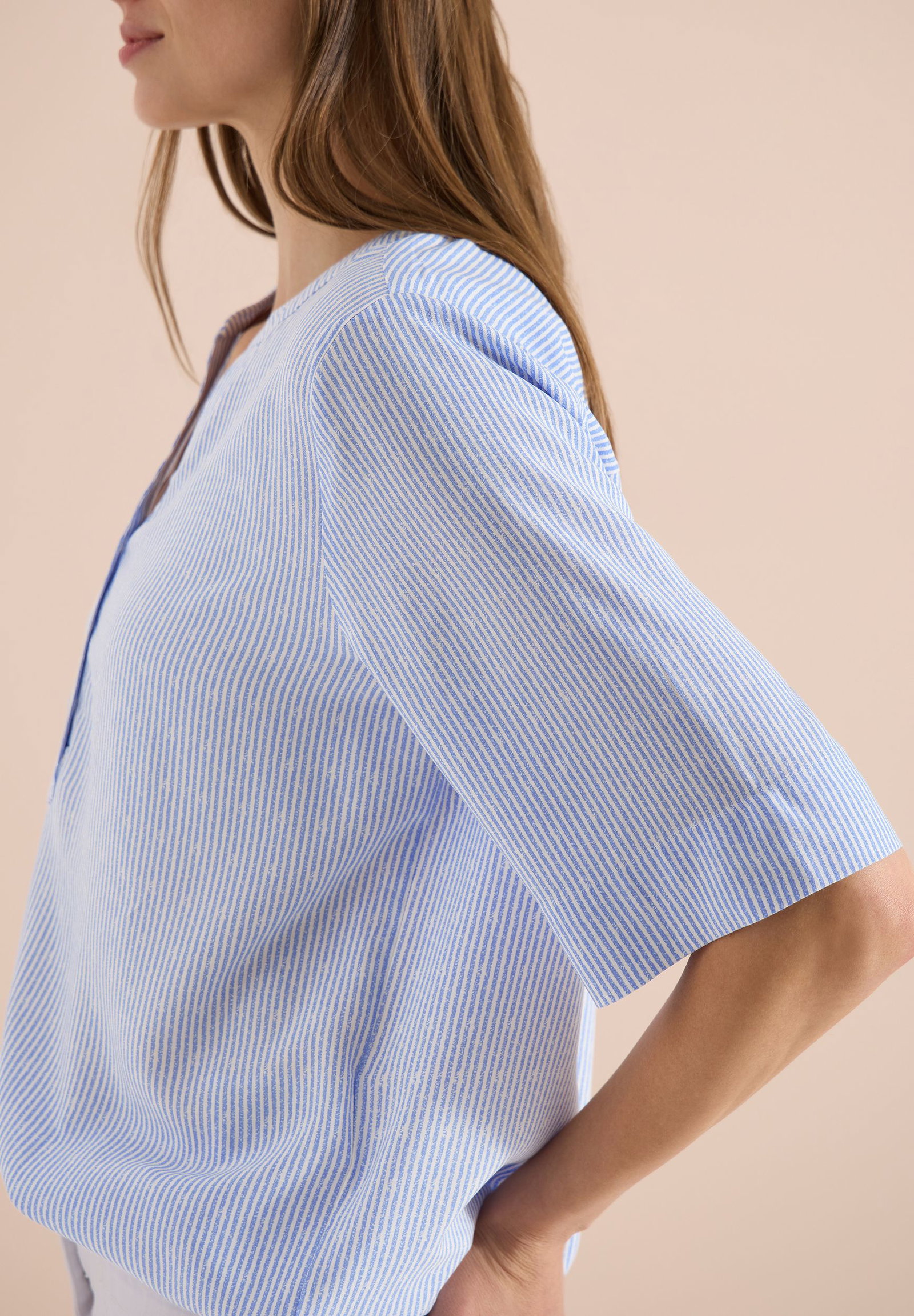|  TOS Printed Stripe Blouse, blouse blue | L | blouse blue